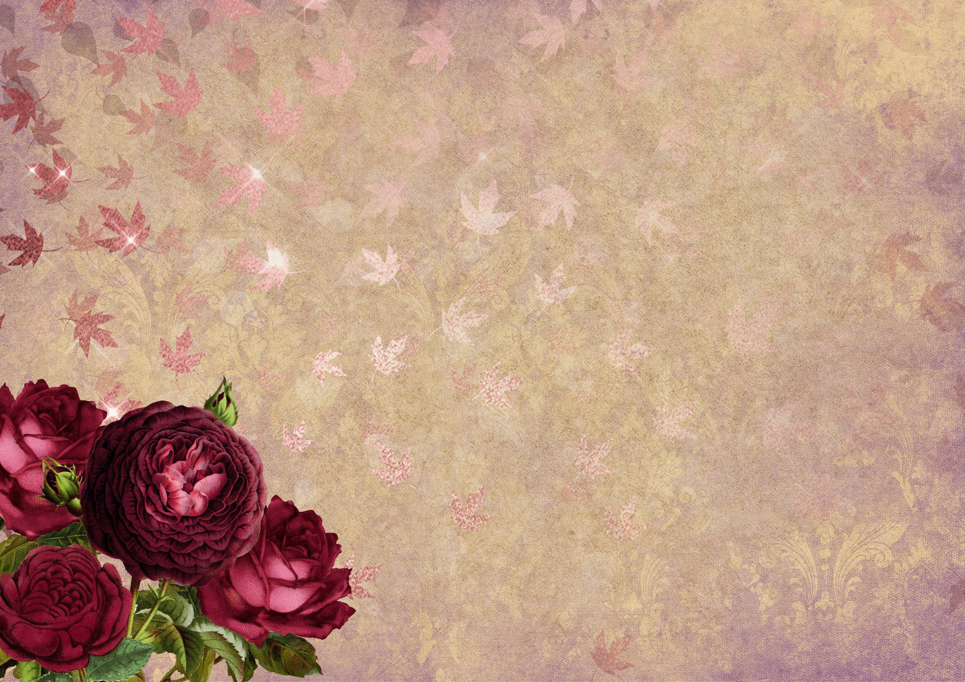 Autumn Leaves Background Design With Roses