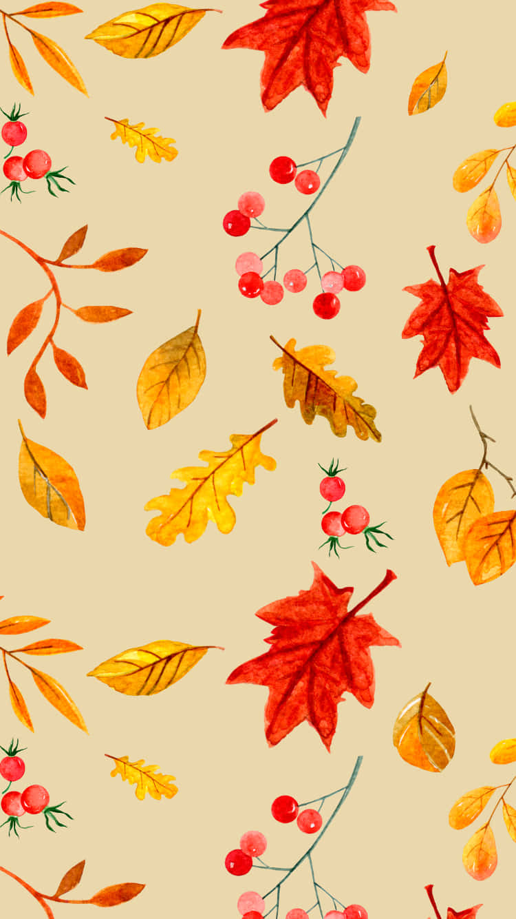 Autumn Leaves On A Beige Background Background