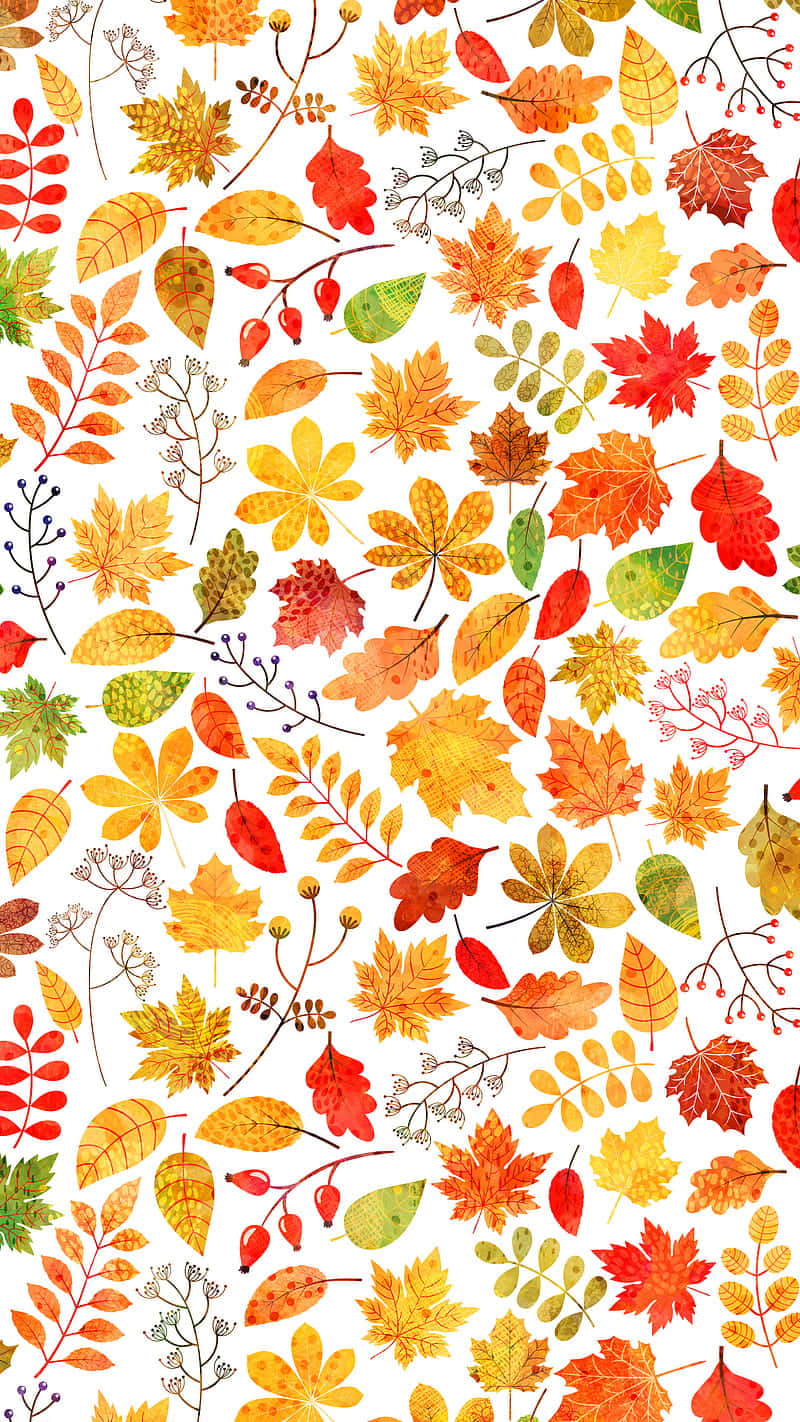 Autumn Leaves On A Phone Screen. Background