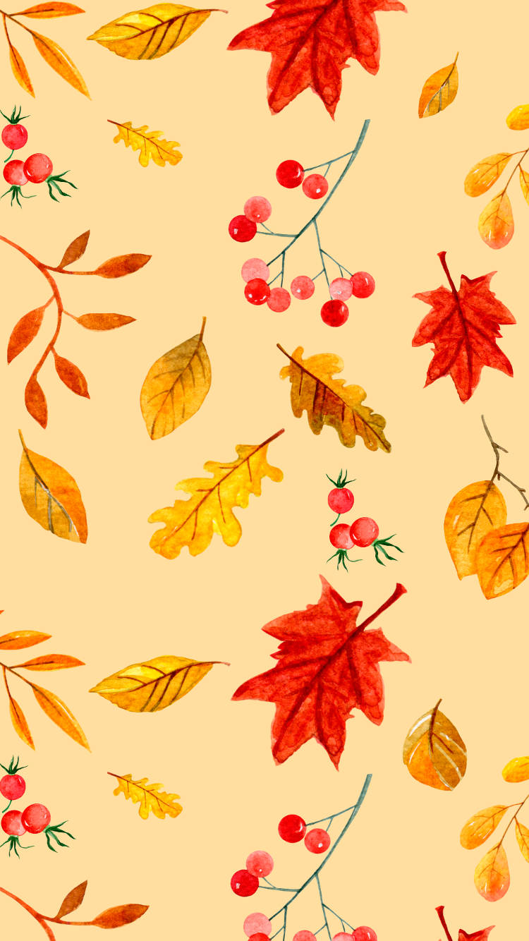 Autumn Leaves On A Yellow Background