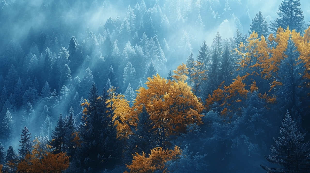 Autumn Mist Forest Contrast Background