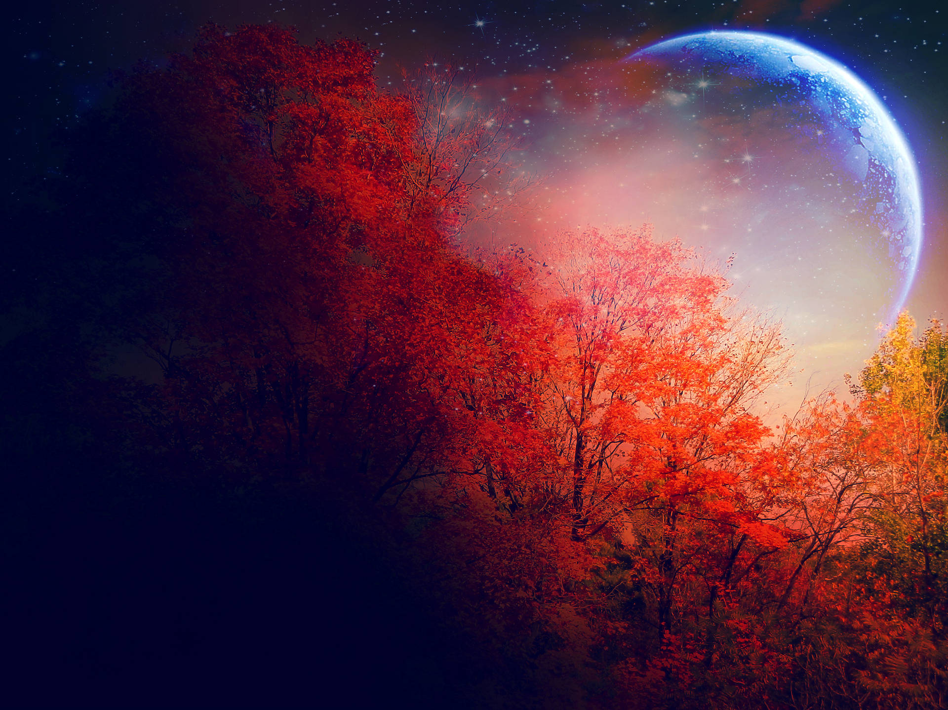 Autumn Moon Night Sky Background