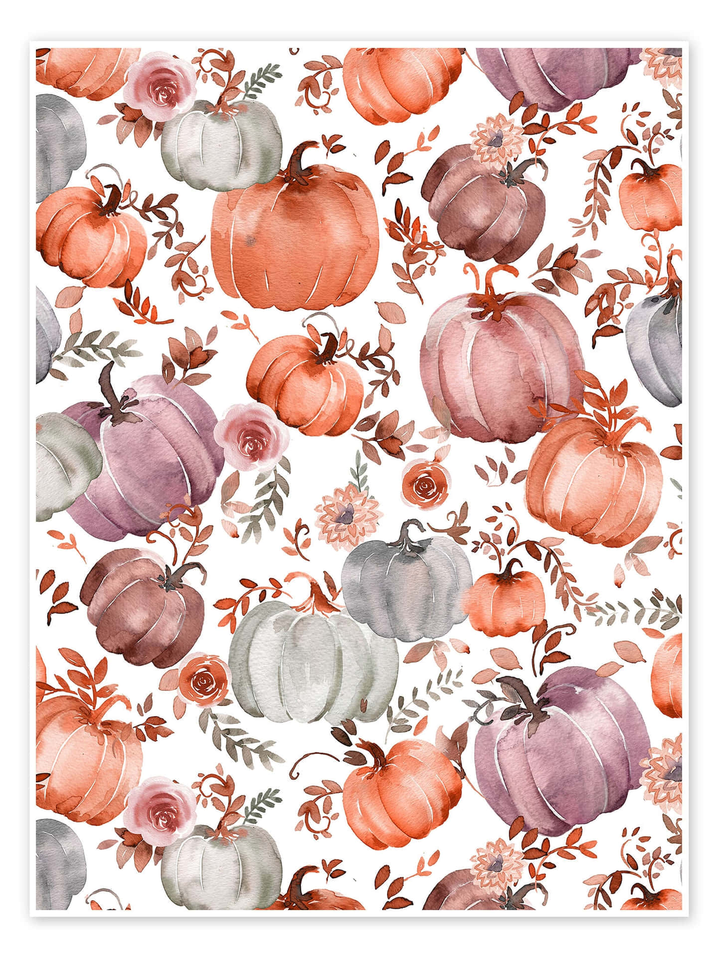 Autumn_ Pumpkin_ Floral_ Pattern Background