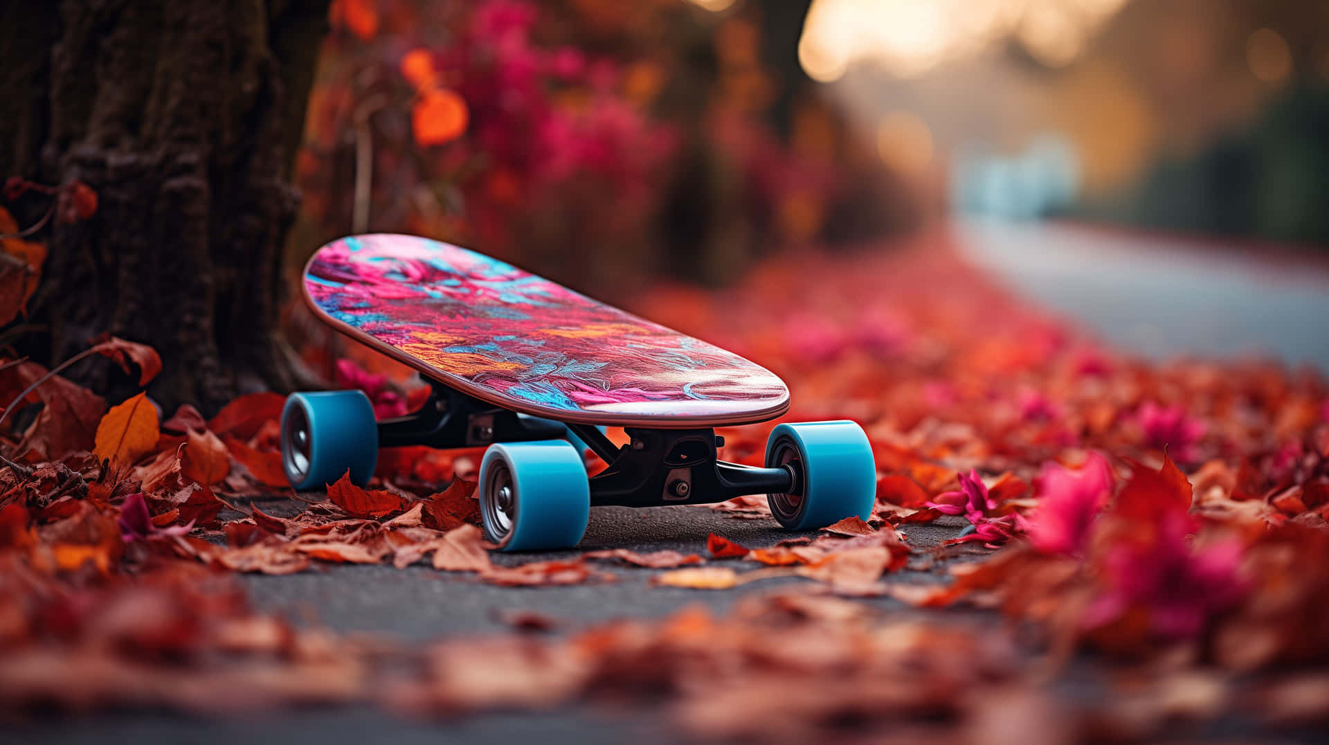Autumn Skateboard Scene Background