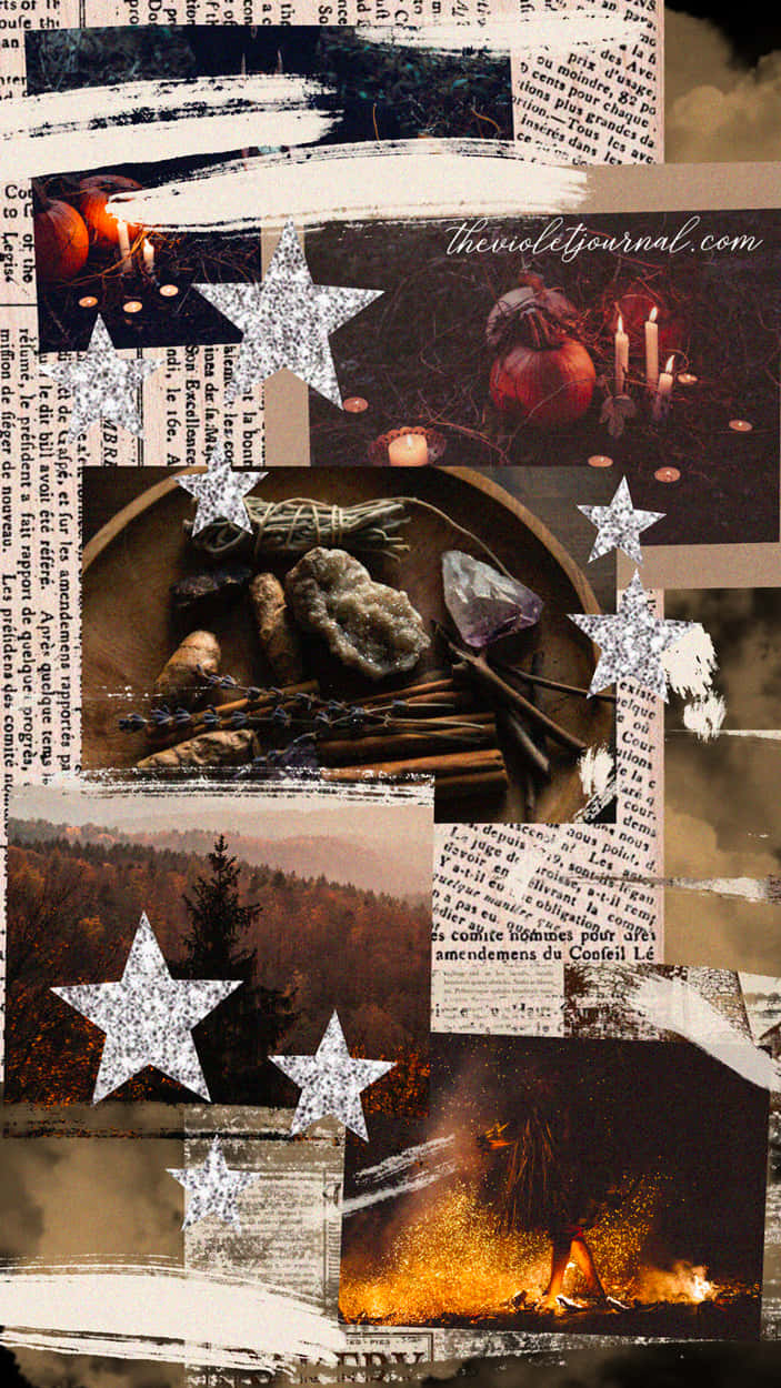 Autumn Stars And Newspaper Collage Background