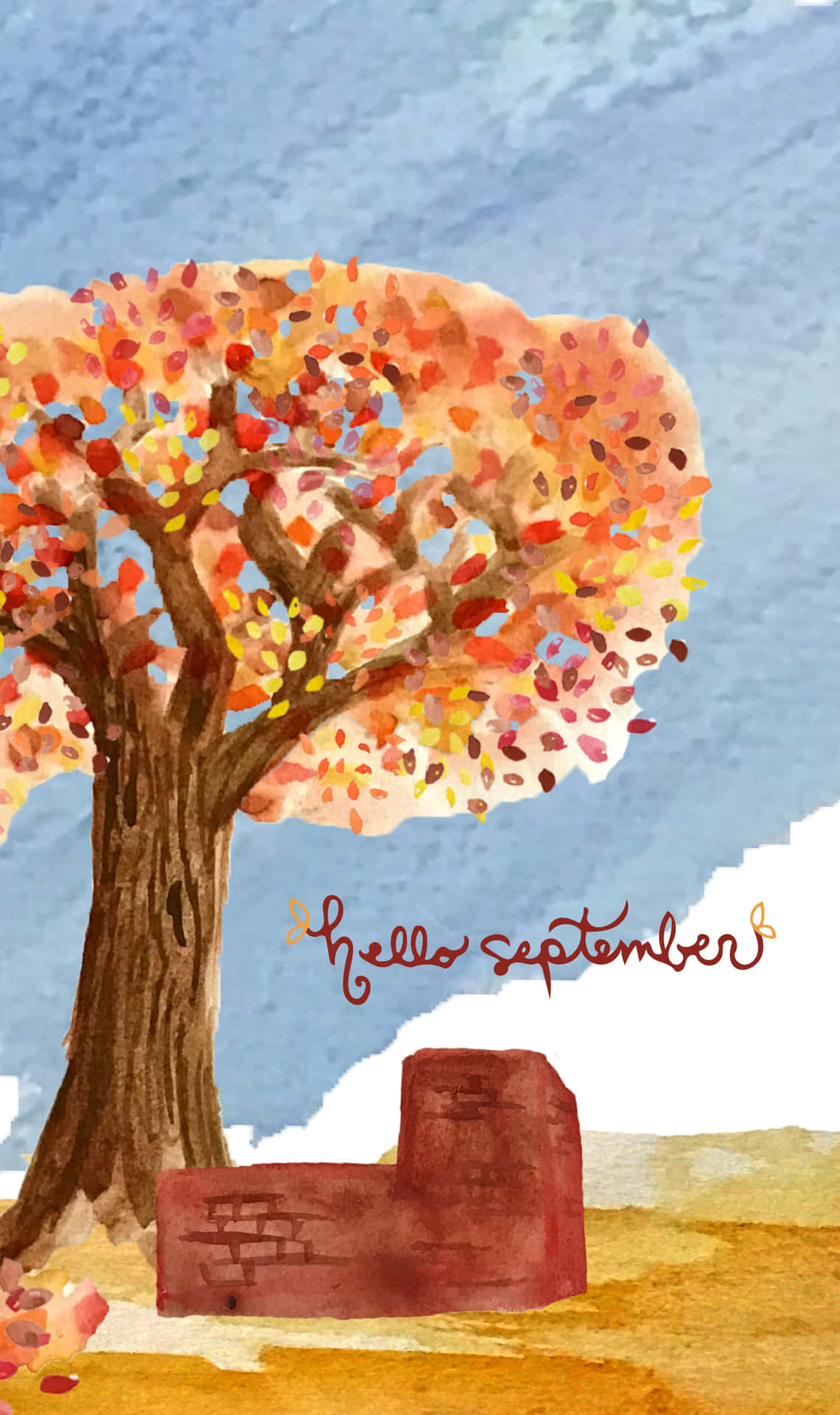 Autumn Tree With Hello September Greeting Background