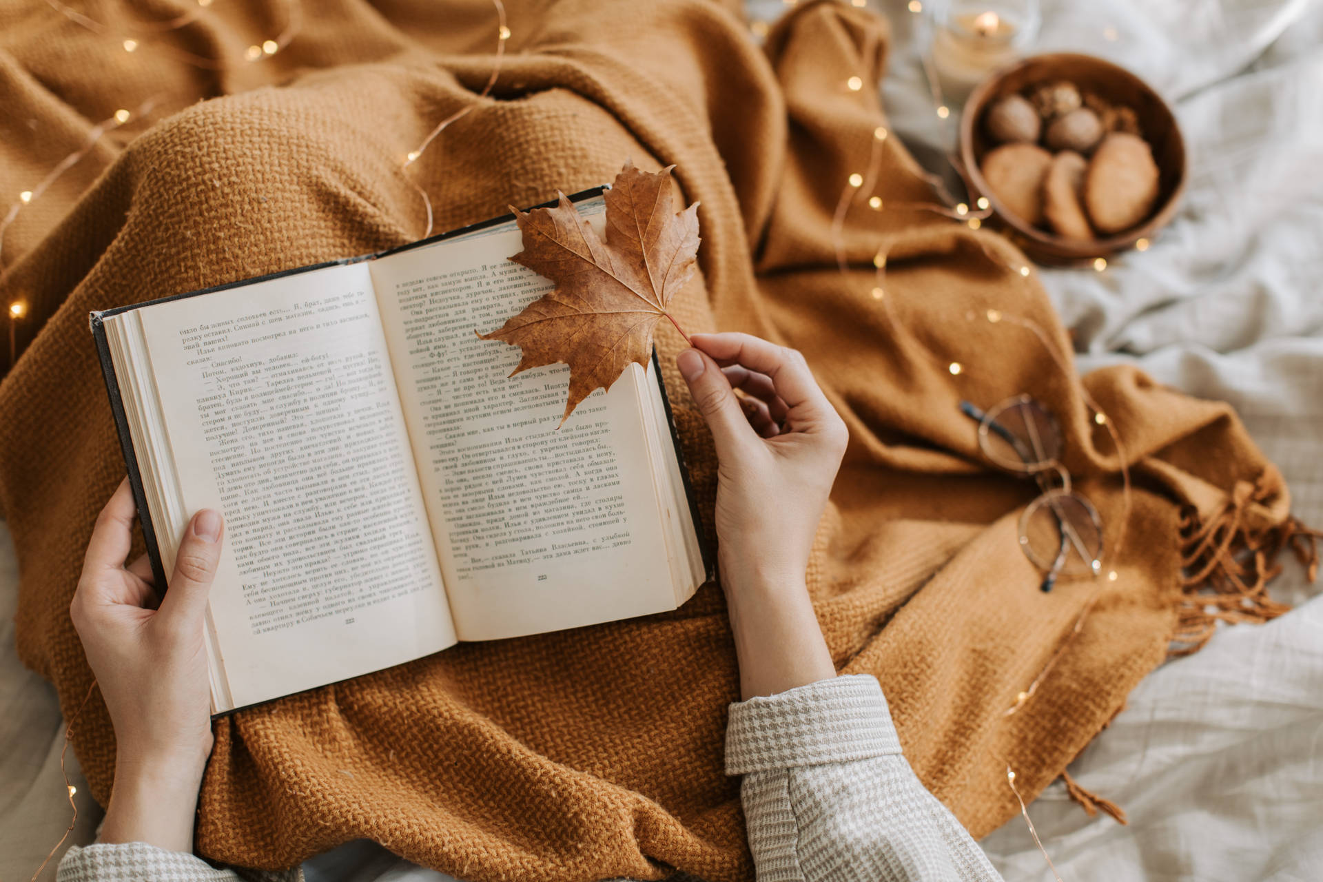 Autumn Vibes Aesthetic Book Desktop Background