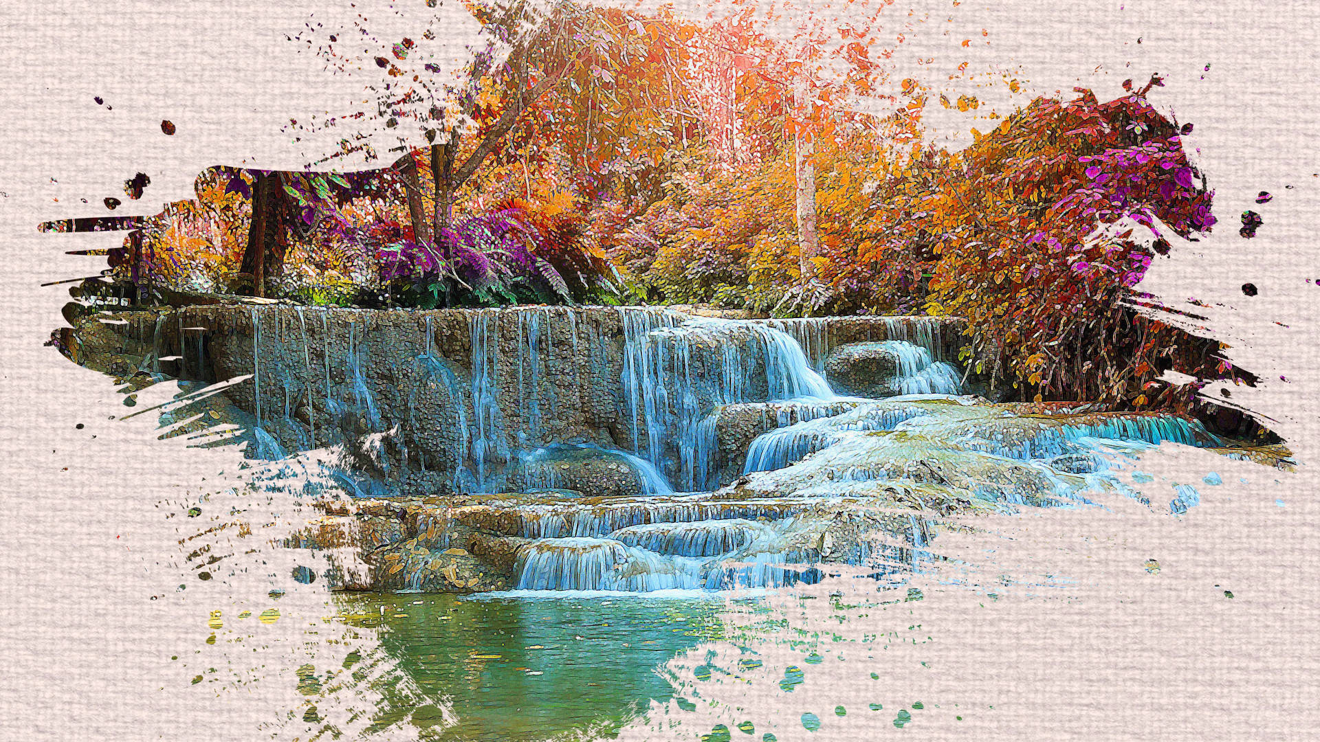 Autumn Waterfall Artistic Render4 K U H D Background