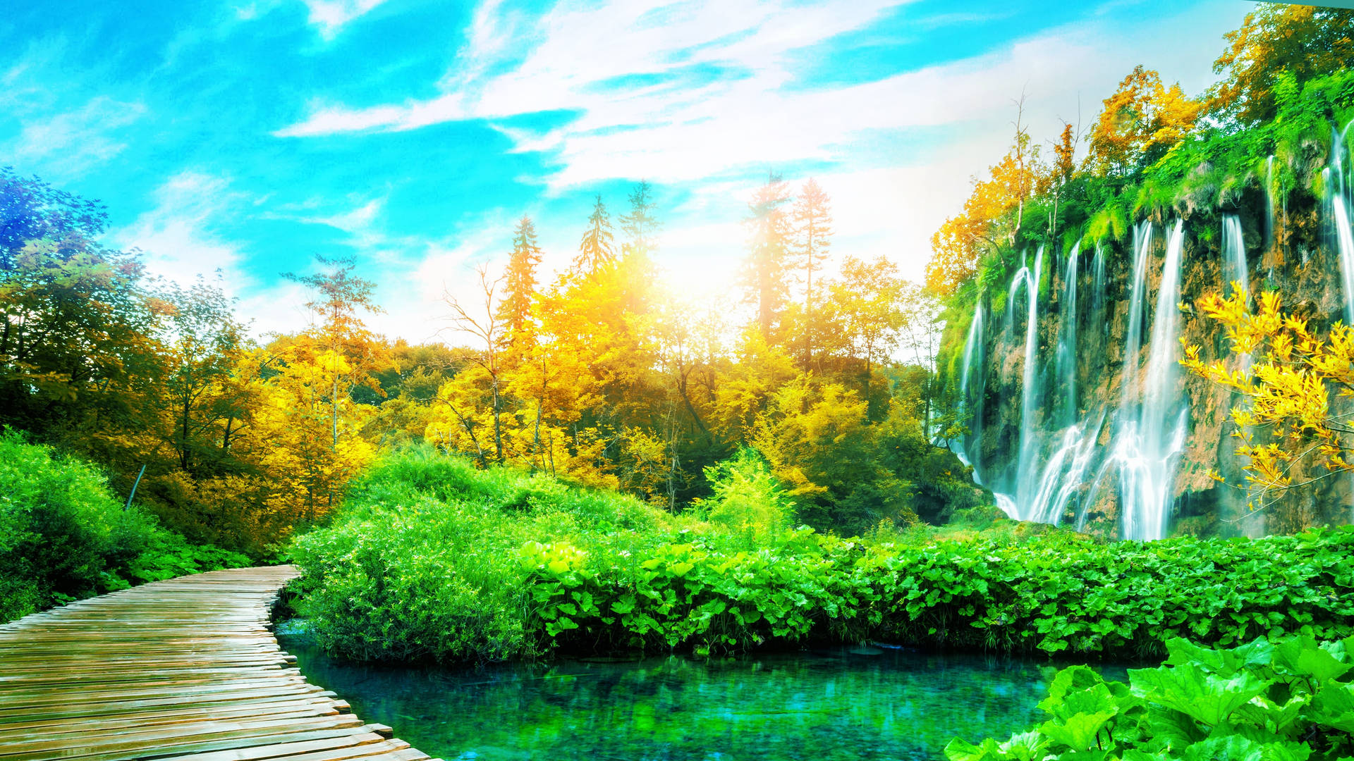 Autumn Waterfall Serenity4 K U H D Background