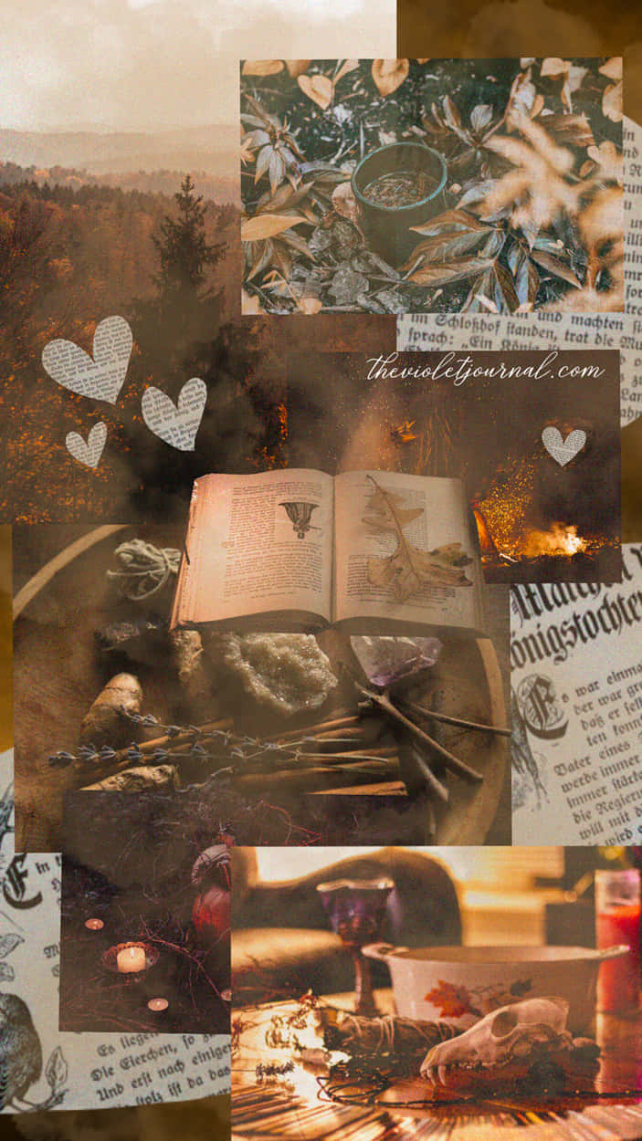 Autumn Witchcraft And Coffee Collage Background