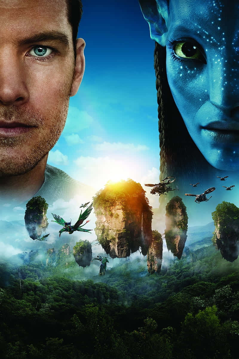 Avatar Movie Poster Facesand Pandora Landscape Background