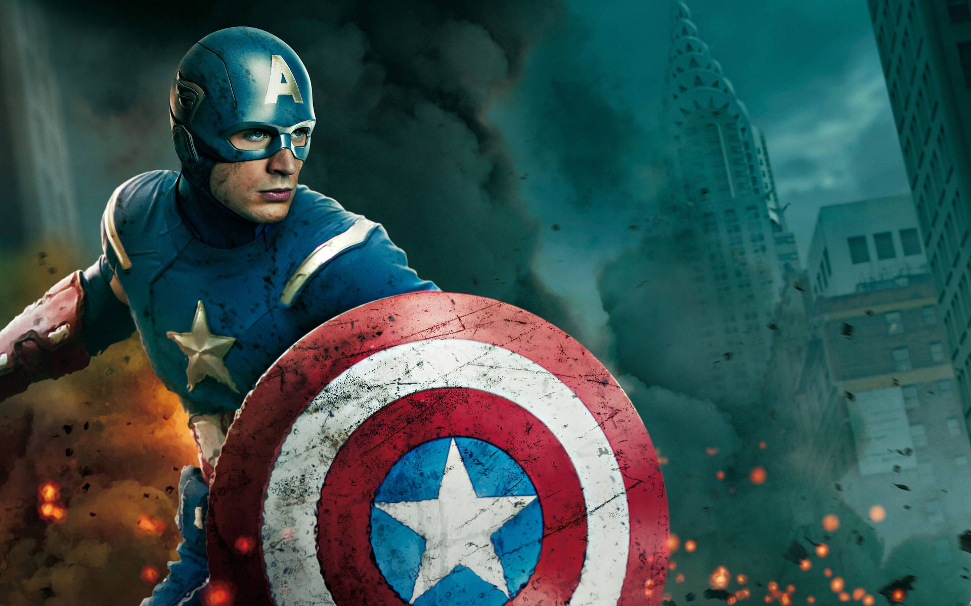 Avenger Captain America In New York Background