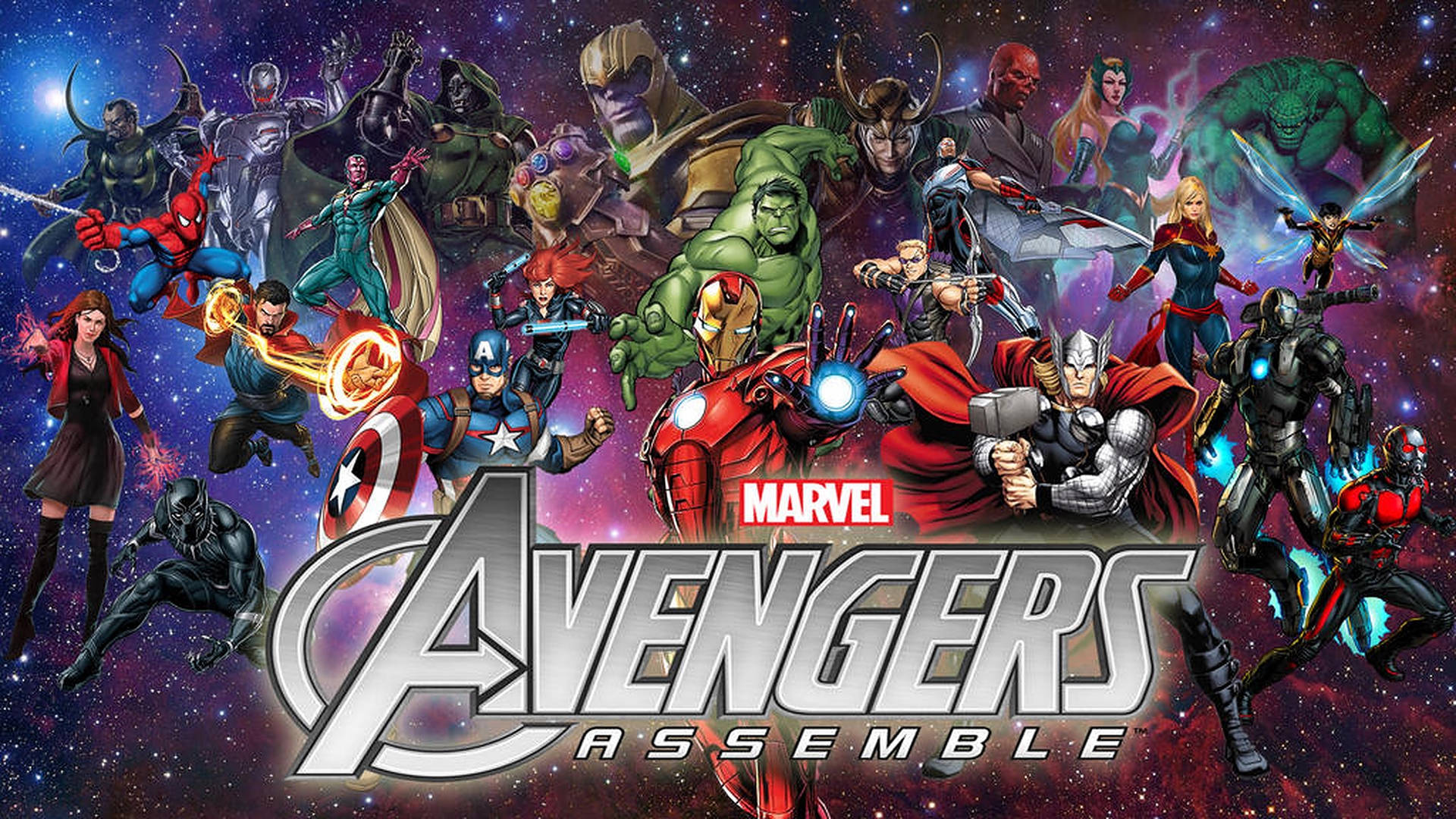 Avengers Assemble Purple Galaxy Art Background