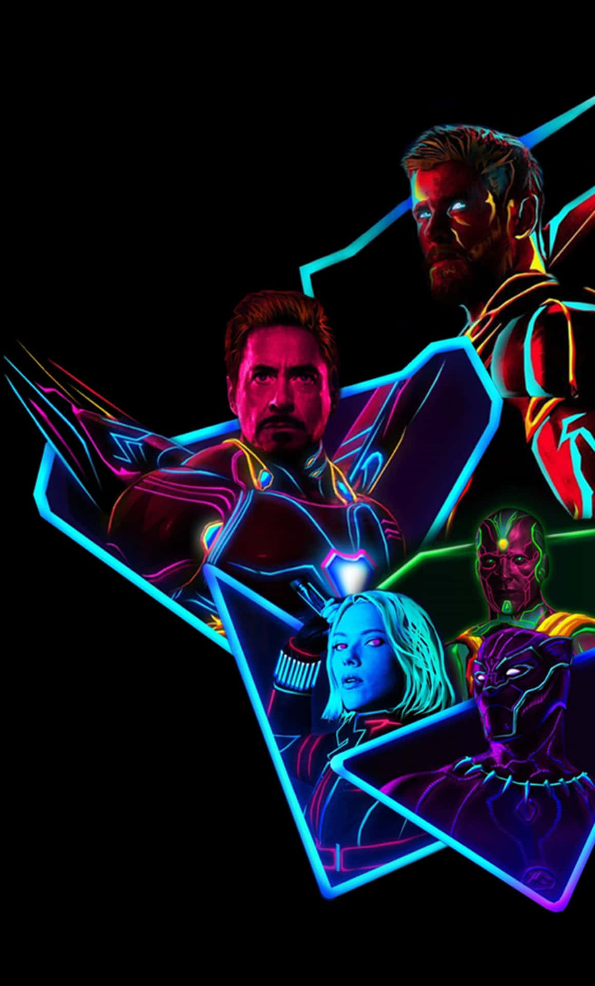 Avengers Characters In Neon Colors Background