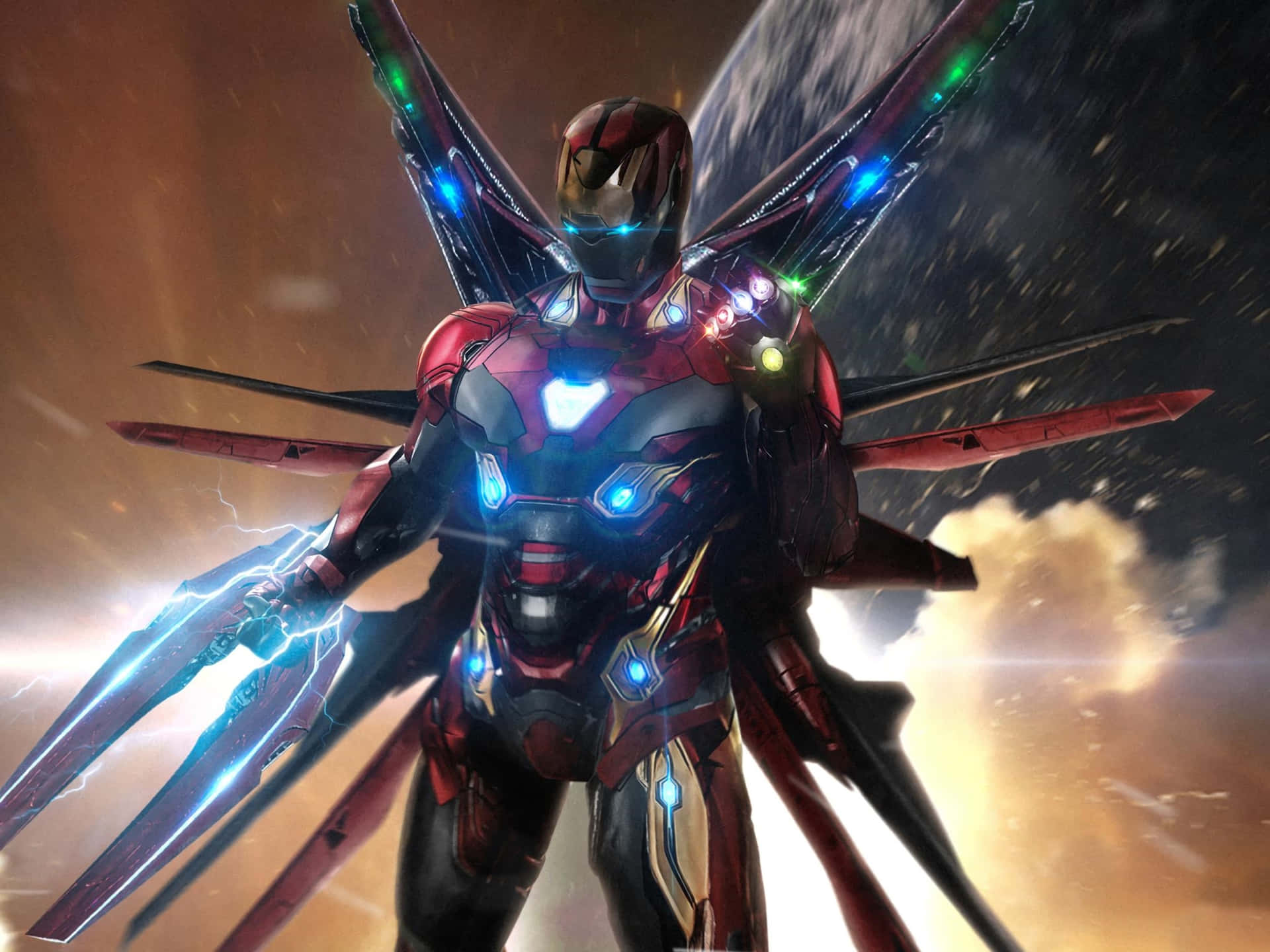 Avengers Iron Man Battle In Titan Background