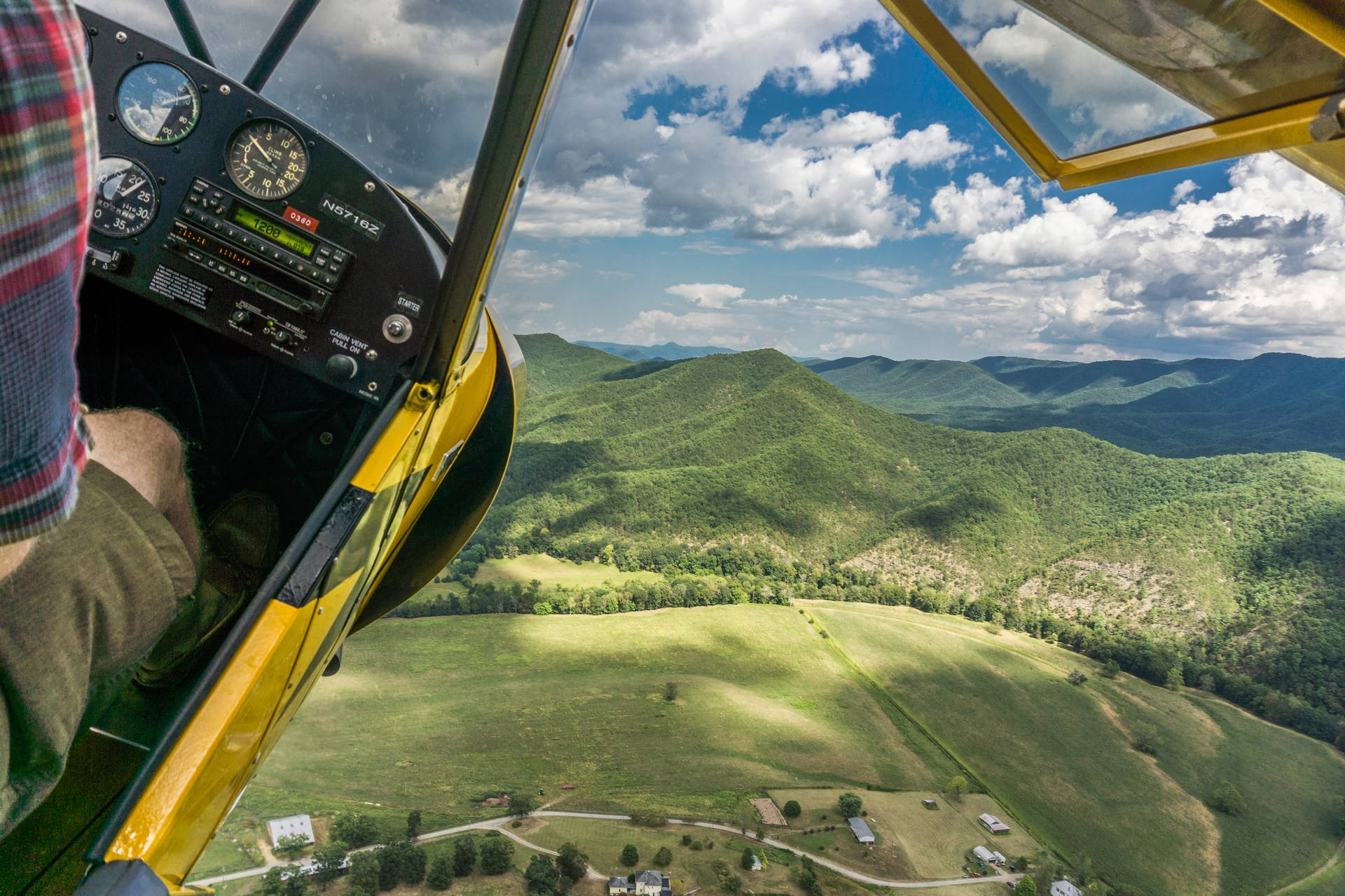 Aviation Airplane Flying Over Scenic Landscape Background