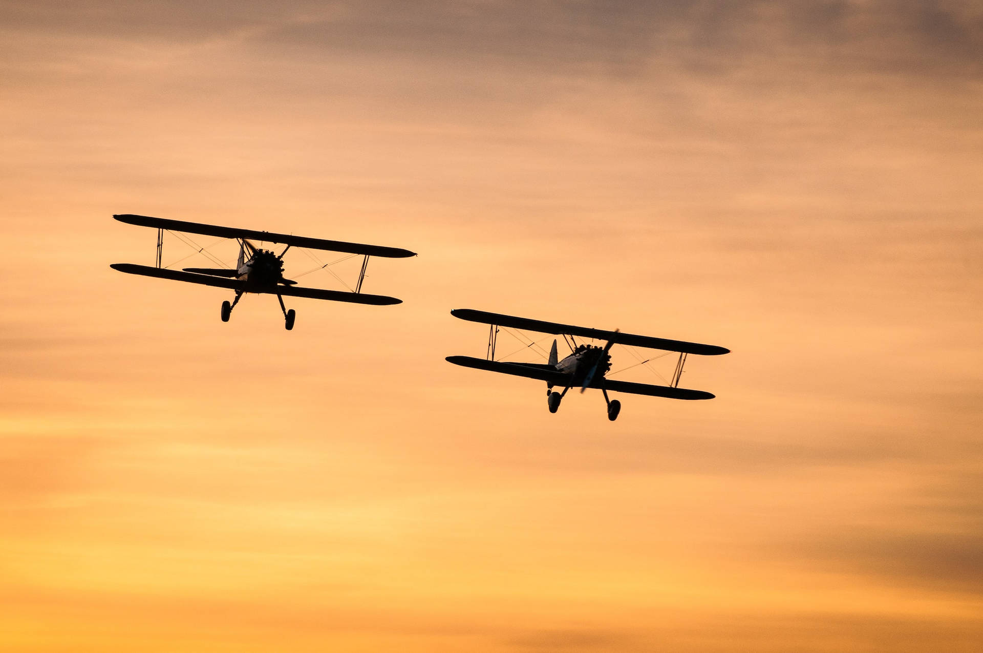 Aviation Black Silhouettes Of Two Biplanes Background