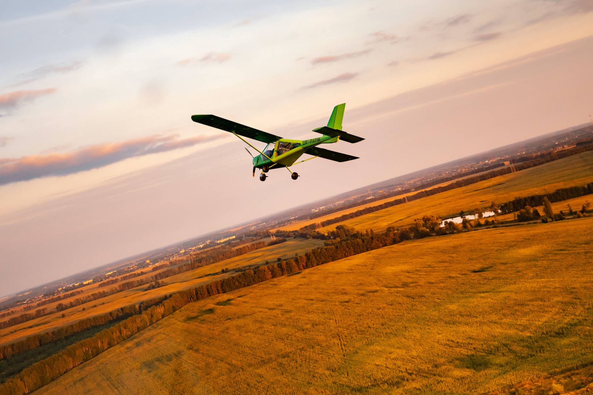 Aviation Soaring Green Biplane Background