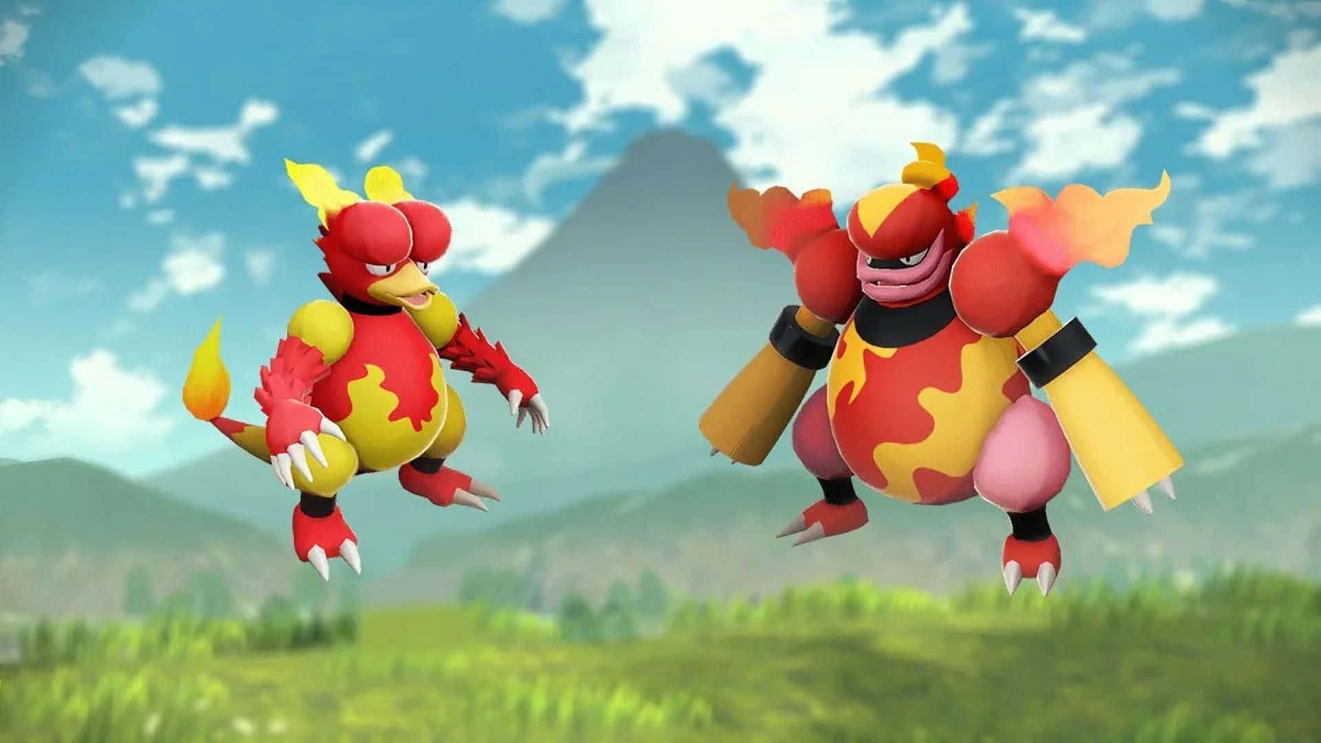 Awe-inspiring Display Of Magmar And Magmortar In Battle Background