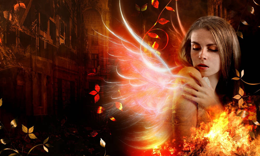Awe-inspiring Image Of A Girl With Fire Wings Background