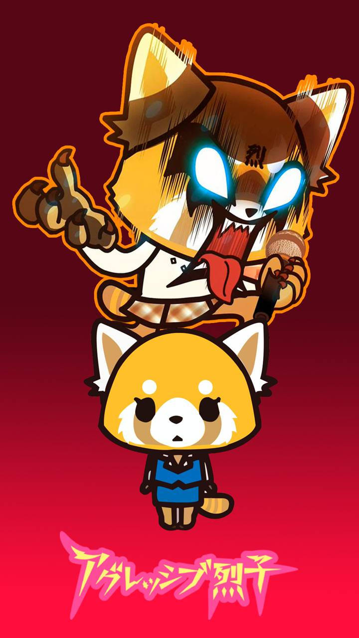 Awesome Aggretsuko Art In Red Backdrop