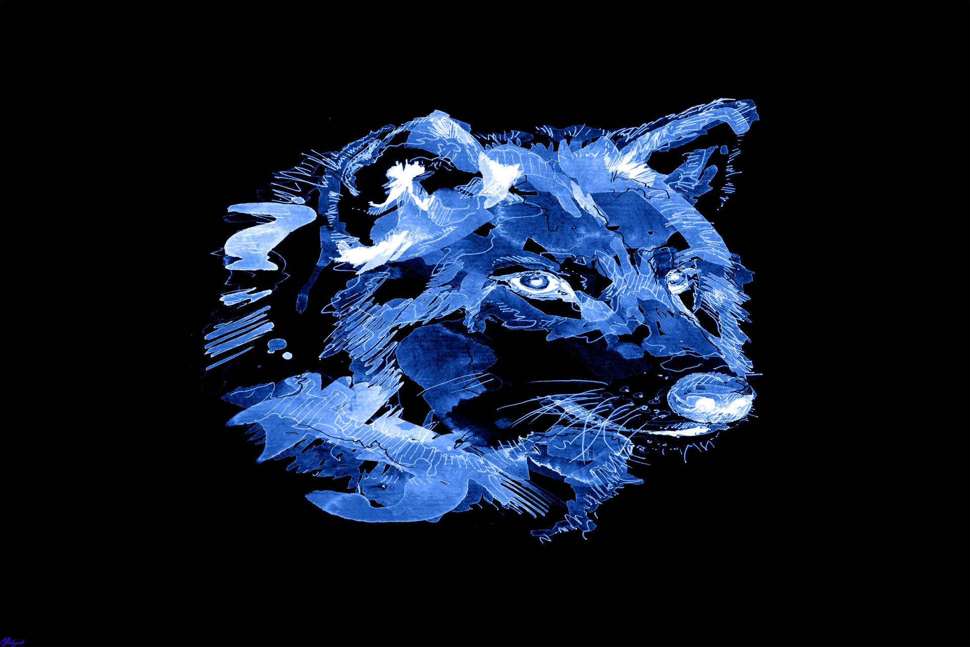 Awesome Blue 4k Wolf Art Background
