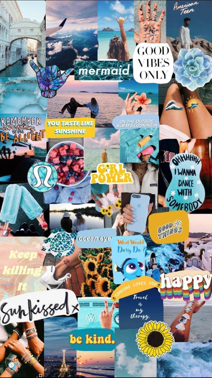 Awesome Blue-themed Summer Collage Background