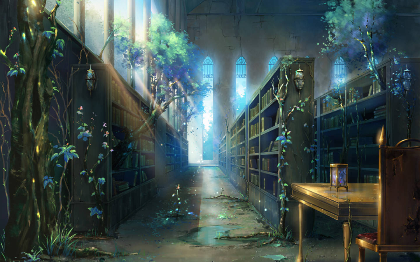 Awesome Enchanted And Abandoned Library Background