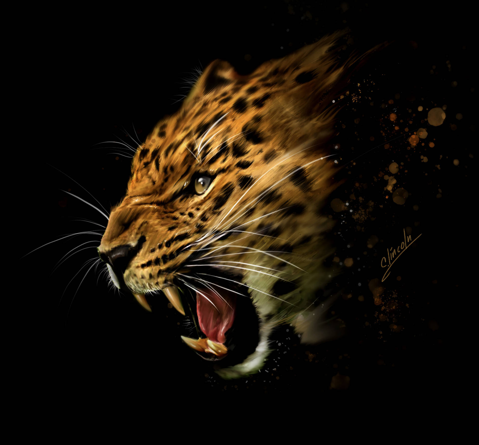 Awesome Roaring Leopard Art Background