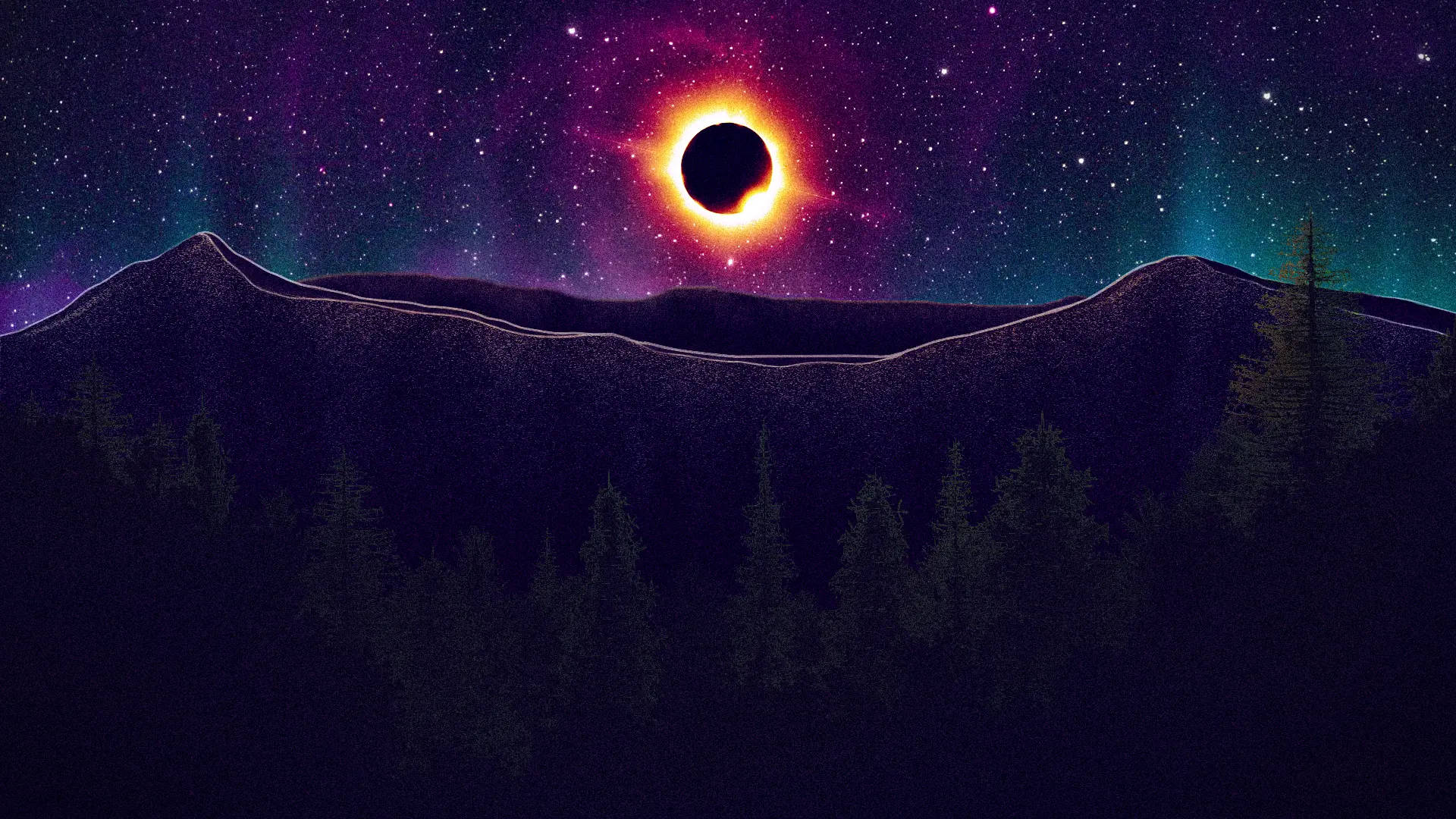 Awesome Solar Eclipse With Aurora Background