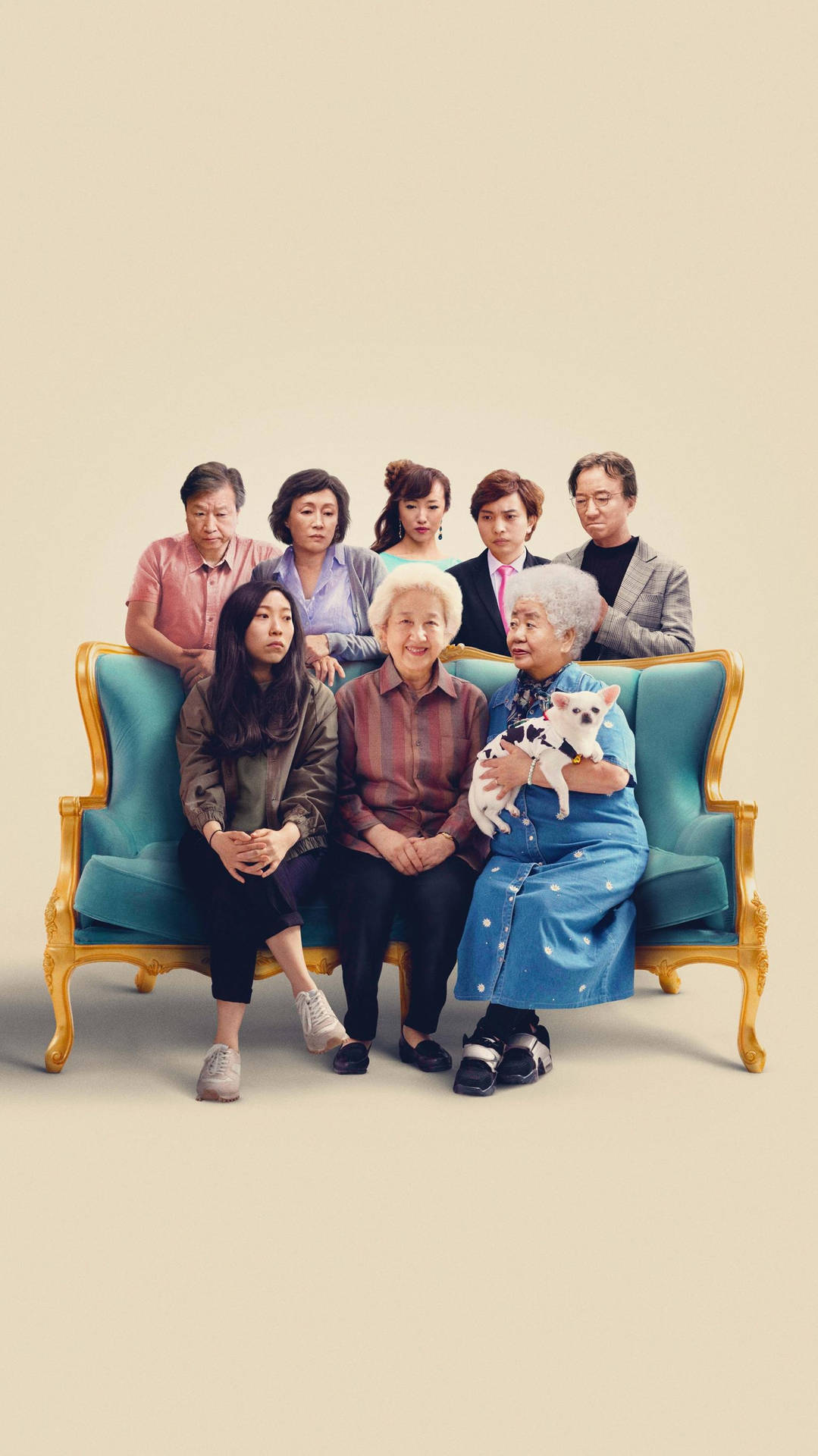 Awkwafina Seated With Elderly Ladies Background