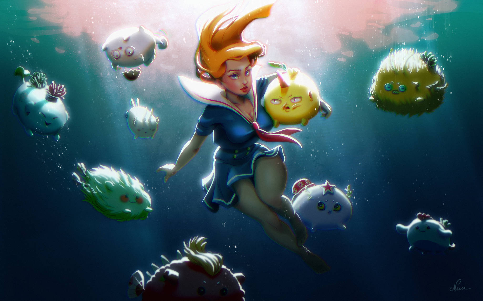 Axie Infinity Girl Underwater Background