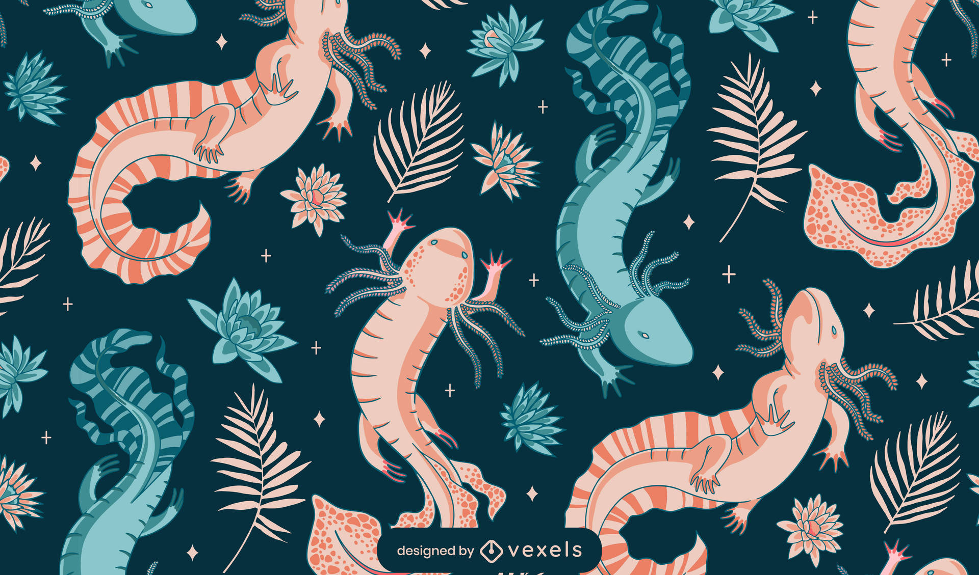 Axolotl Pattern Pink And Blue Background