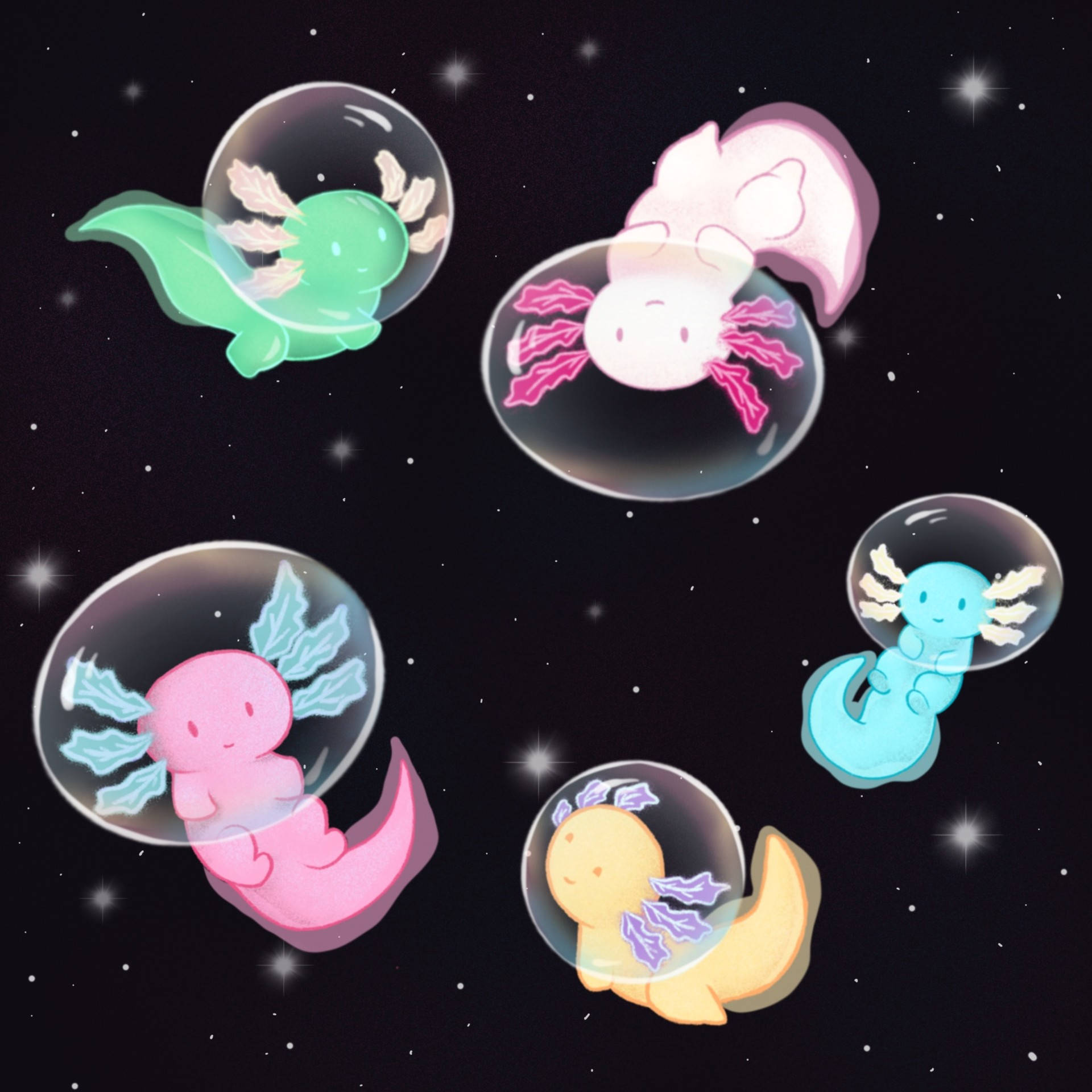 Axolotls In Space Background