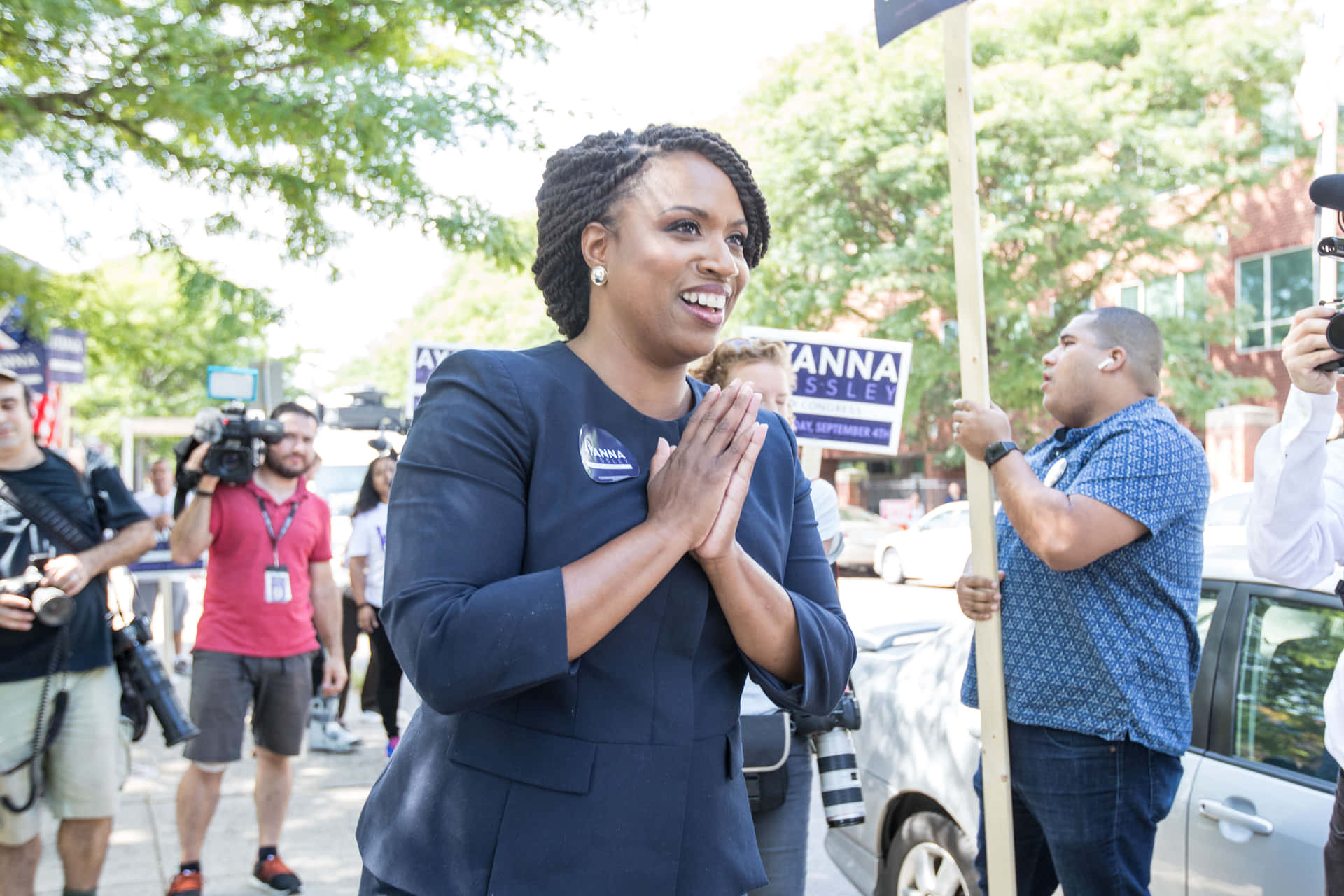 Ayanna Pressley Engaging With Public Business Outside