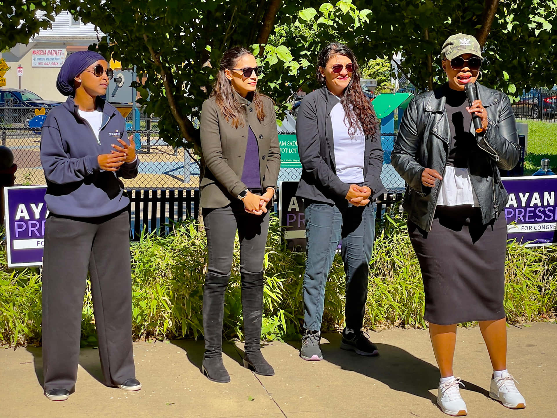 Ayanna Pressley Expressing At Public Event Background