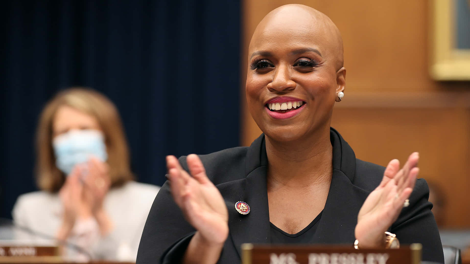 Ayanna Pressley Hands Apart Black Dress Background