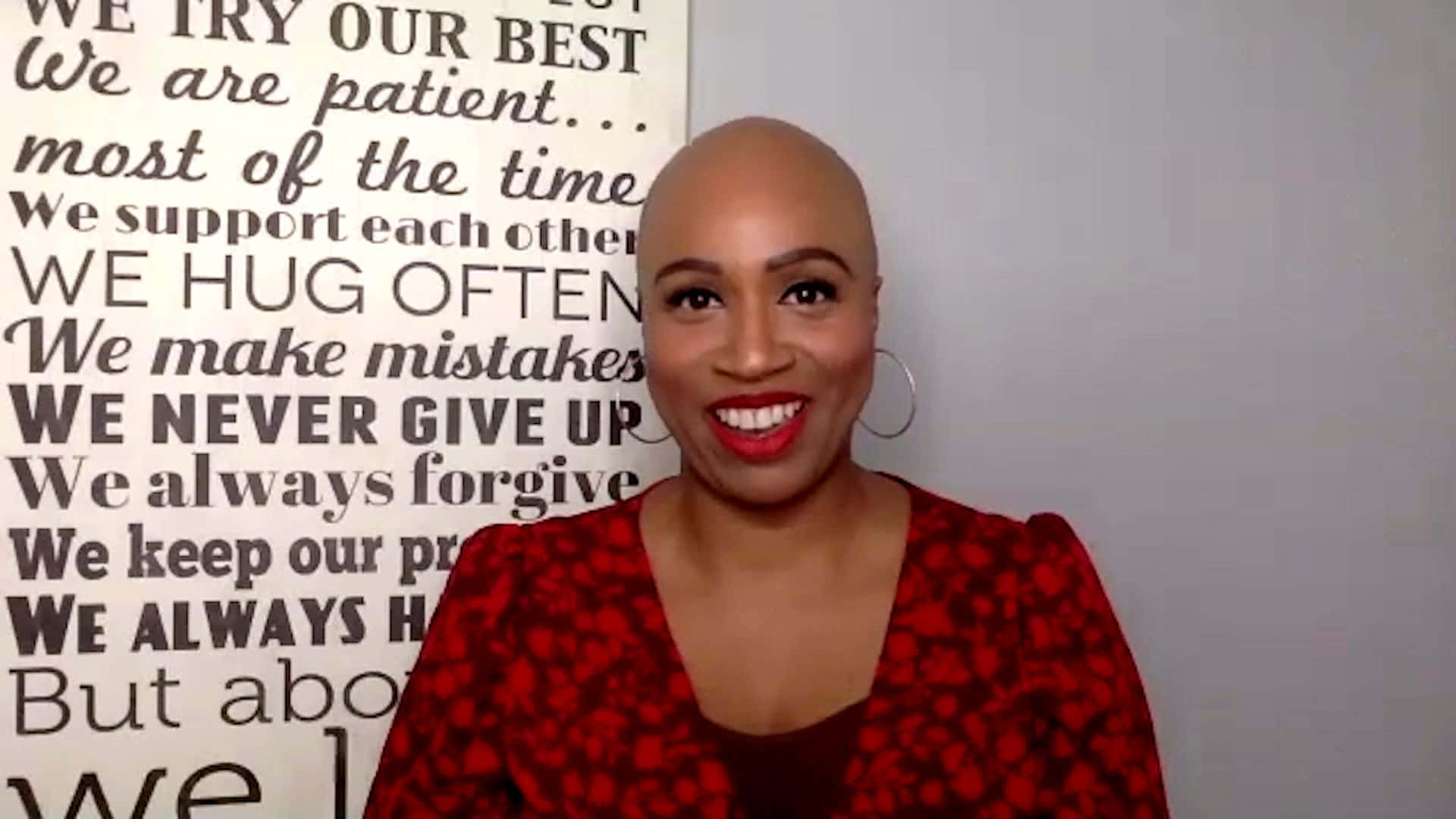 Ayanna Pressley Red Dress Smiling Background