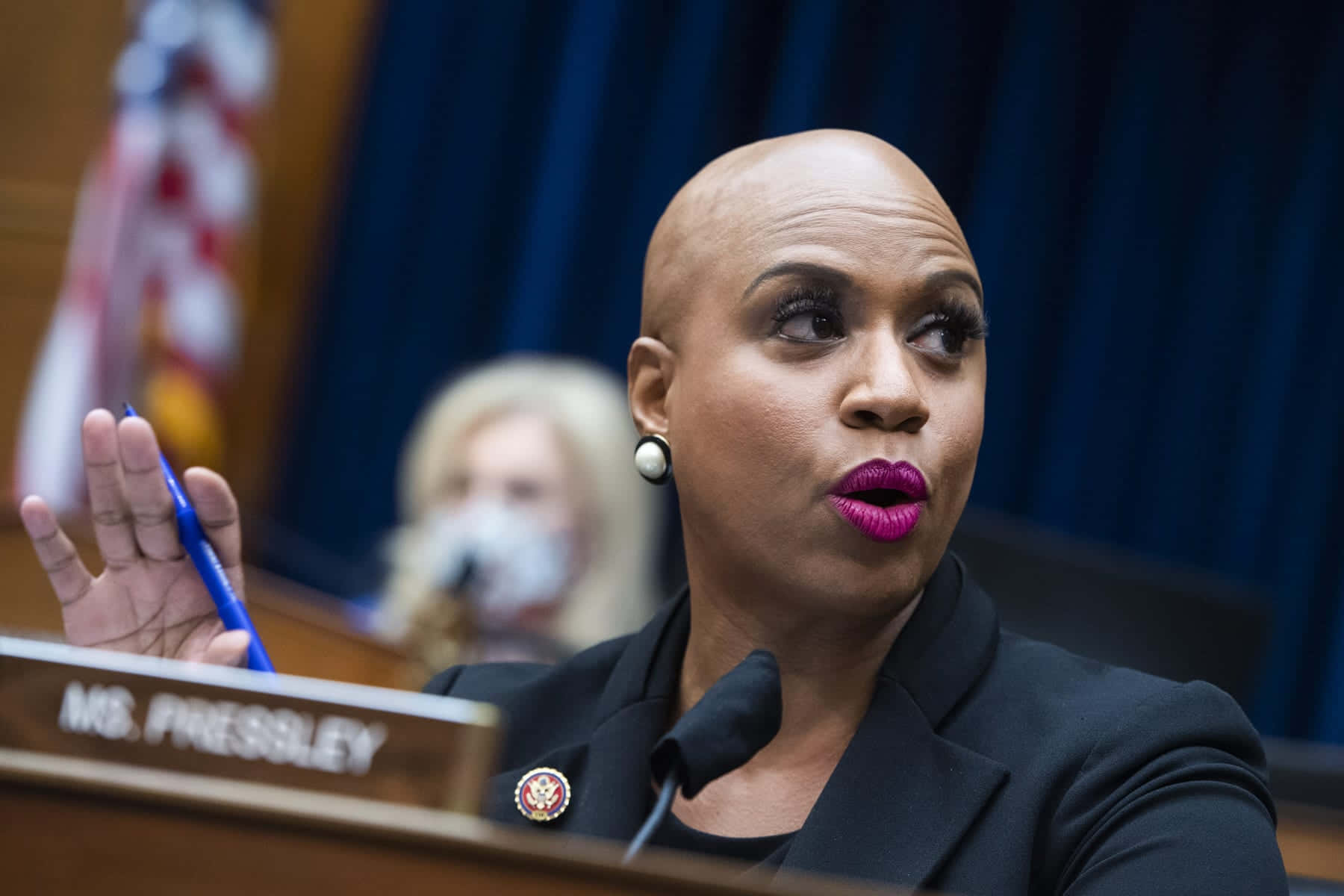 Ayanna Pressley - Us Congresswoman In Deep Thought Background