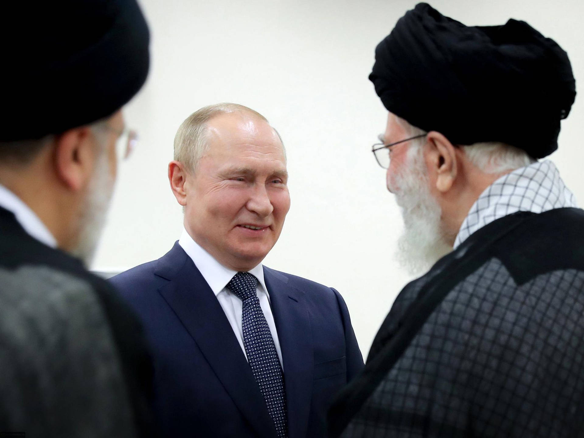 Ayatollah Ali Khamenei And Vladimir Putin In A Diplomatic Meeting Background