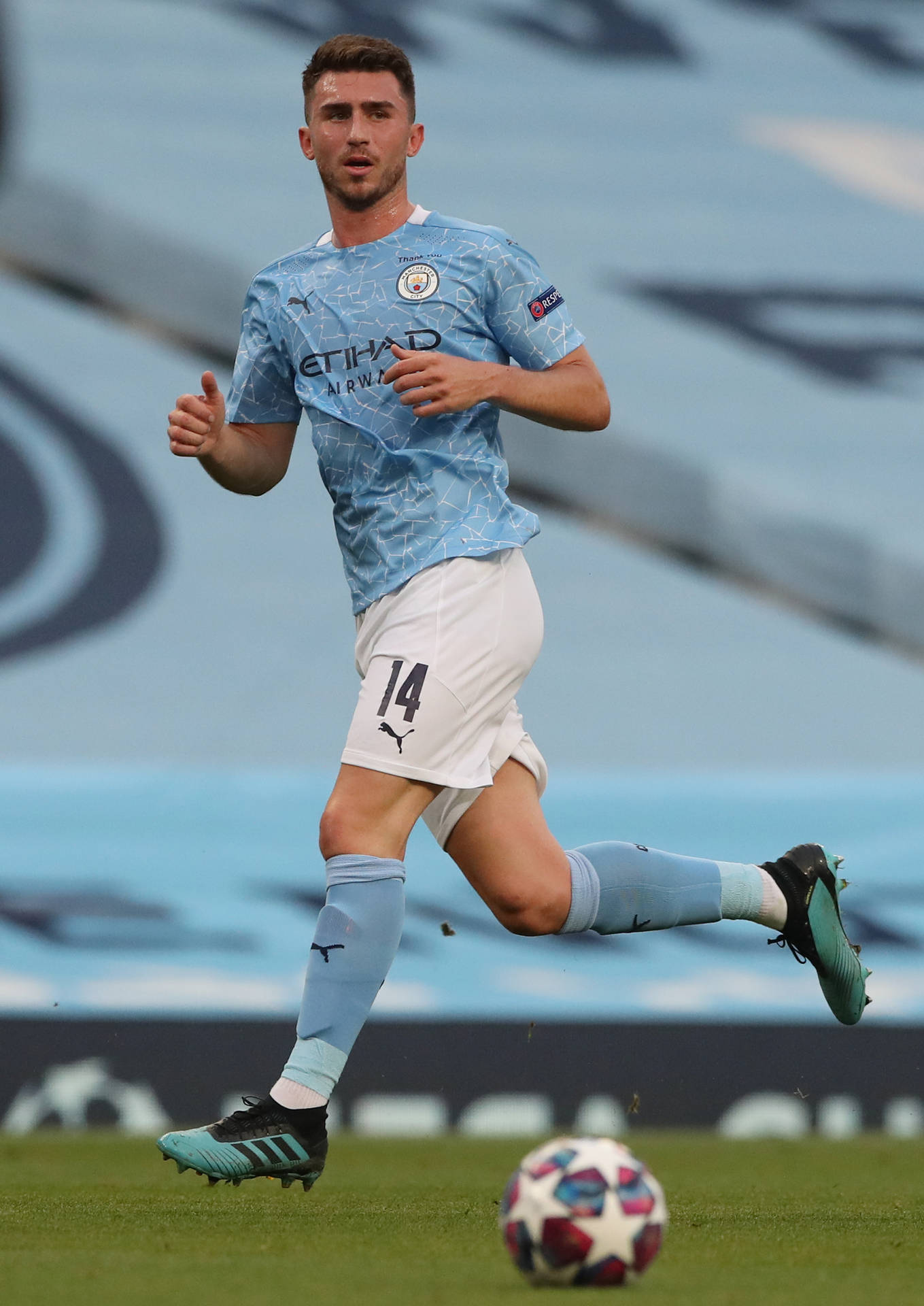 Aymeric Laporte Running With Starry Football Background