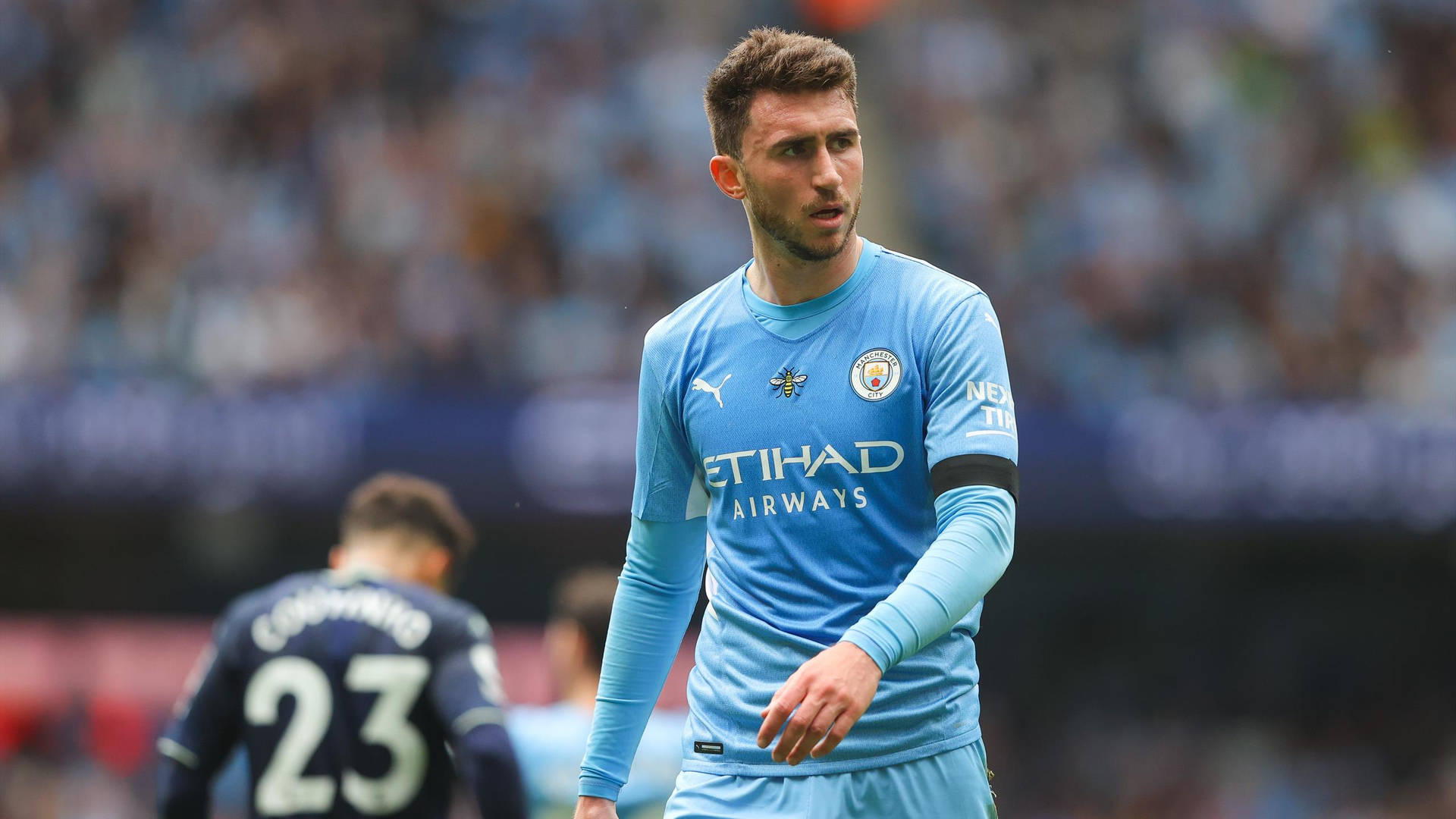 Aymeric Laporte Wearing Blue Long Sleeves