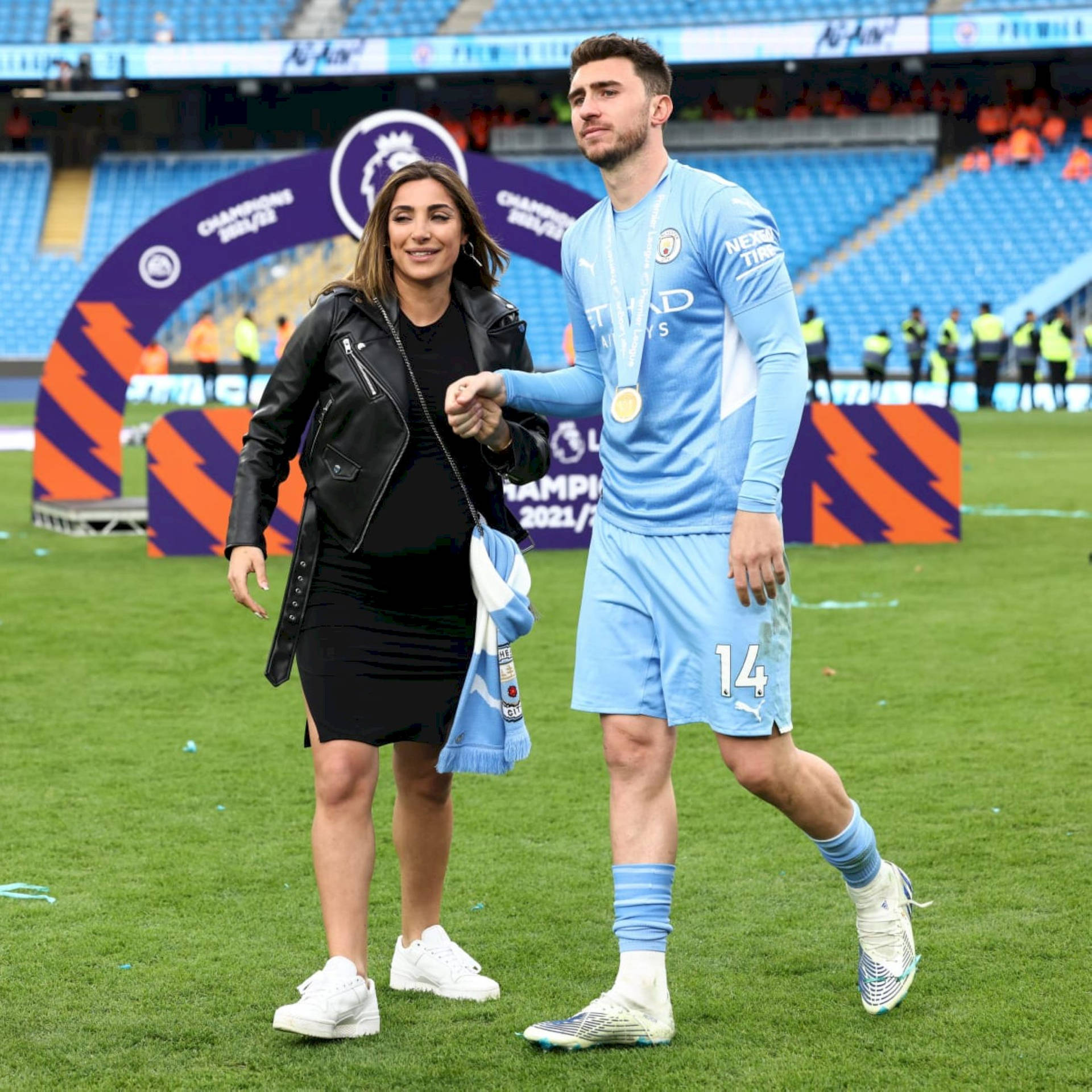 Aymeric Laporte With Woman On Field Background