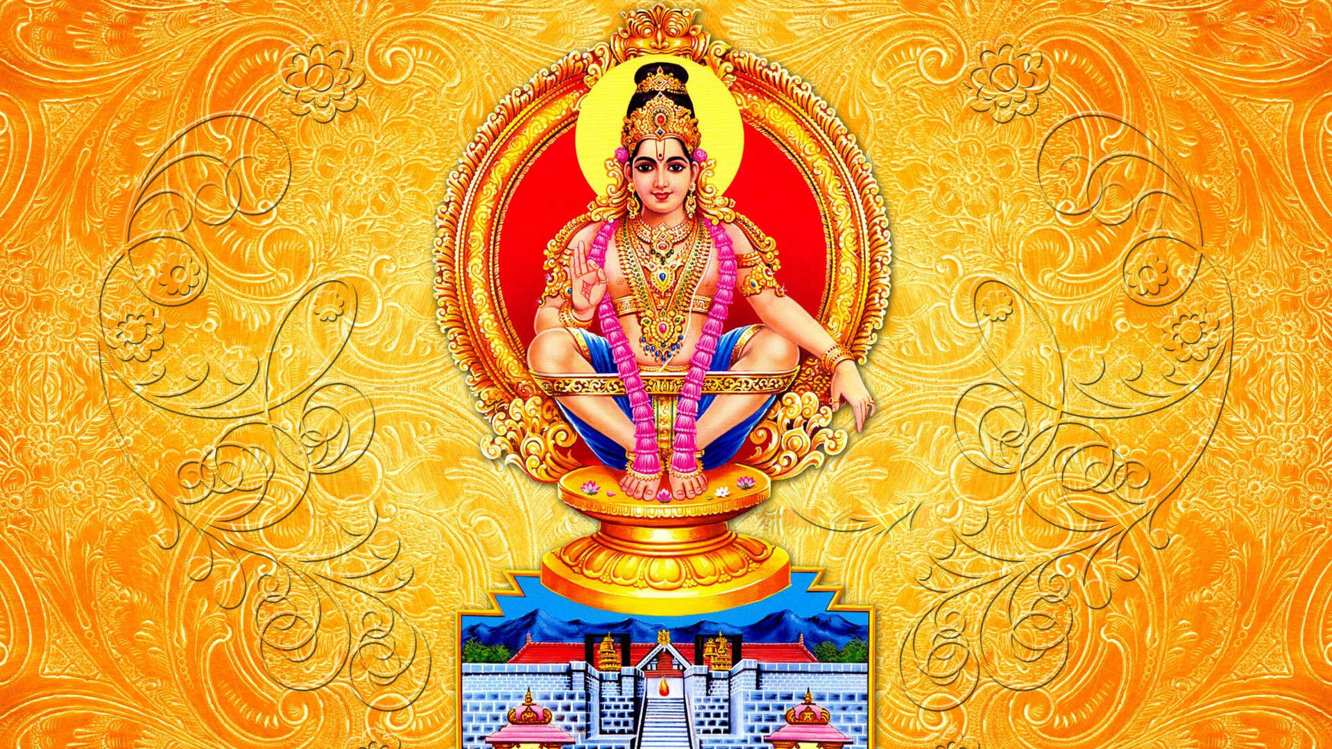 Ayyappan On Sacred Temple Background