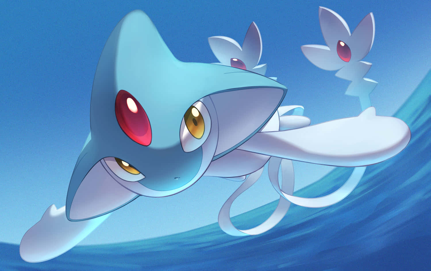 Azelf Flying Above Water Background