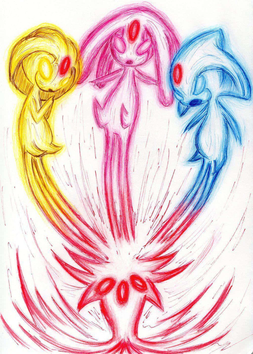 Azelf Uxie Mesprit Colorful Drawing Background