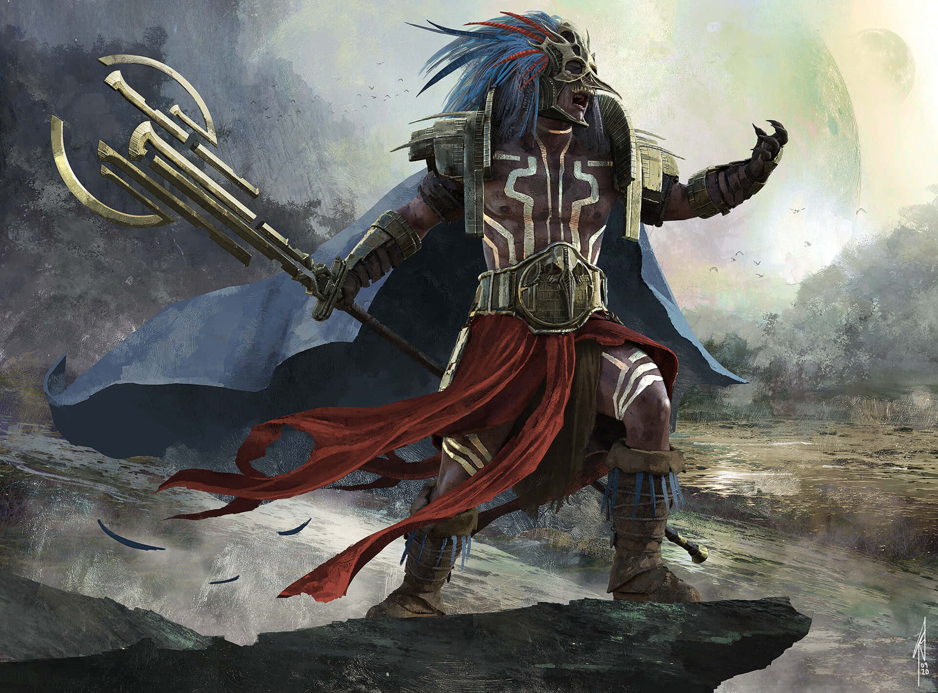 Aztec Warrior Carrying A Rare Reclination Shield Background