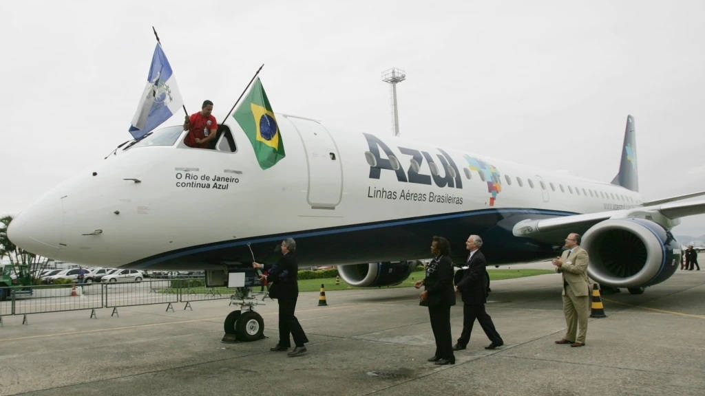 Azul Airlines Flight Over Rio De Janeiro Background