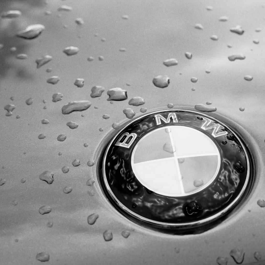 B M W Logo Rain Drops Monochrome Background