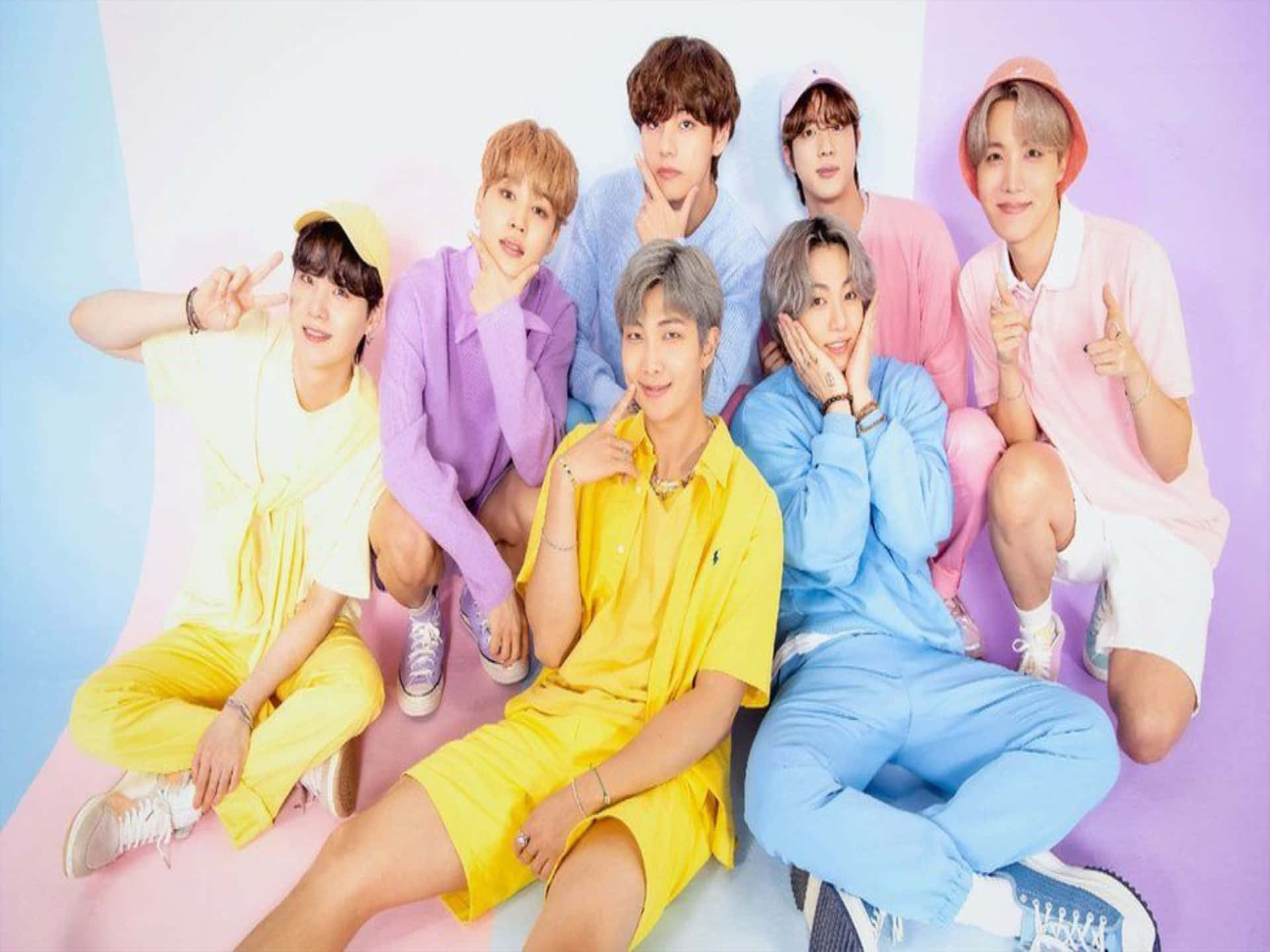 B T S Colorful Group Photo Background